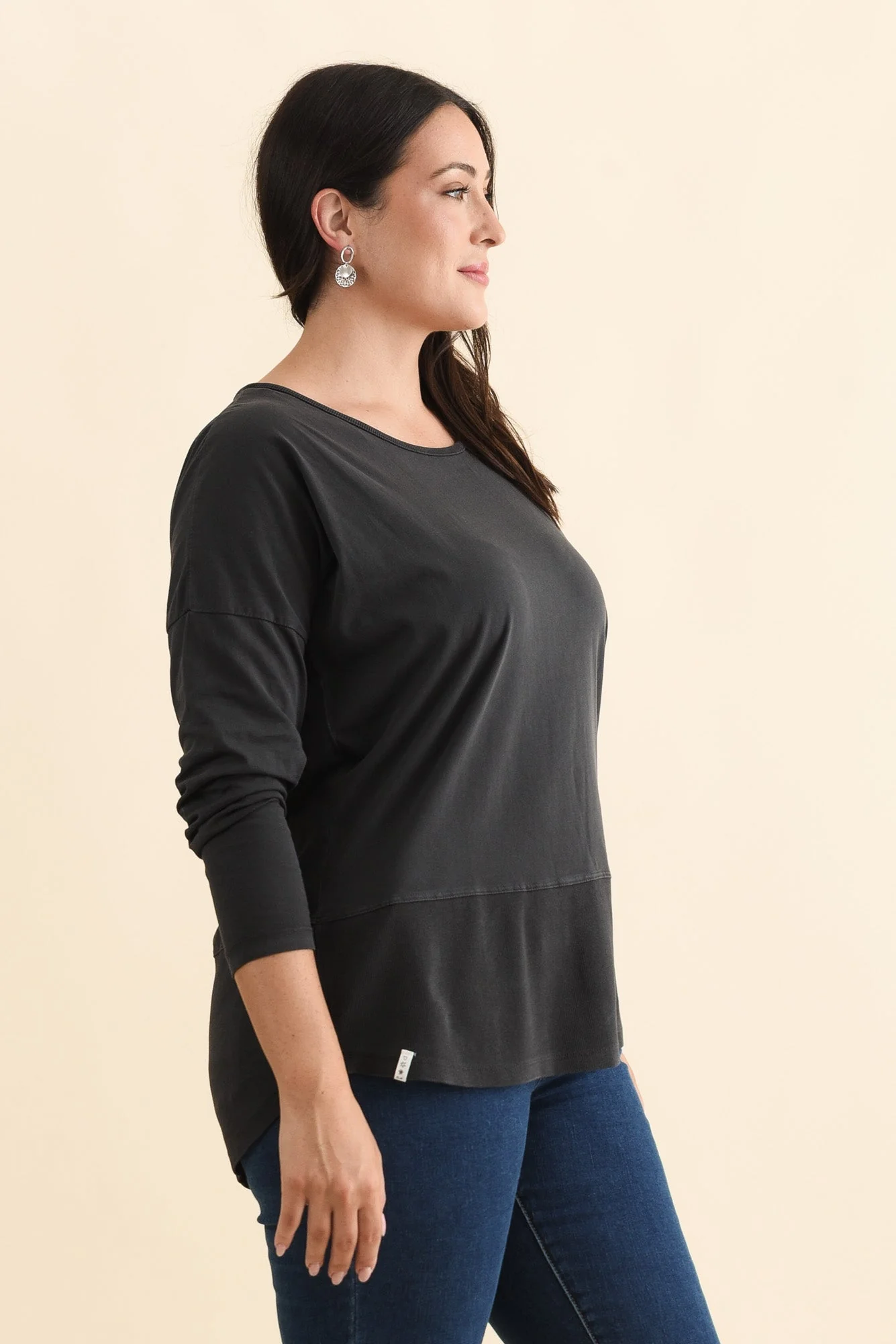 Fundamental Washed Black Cotton Rib Sleeved Top - Image 4