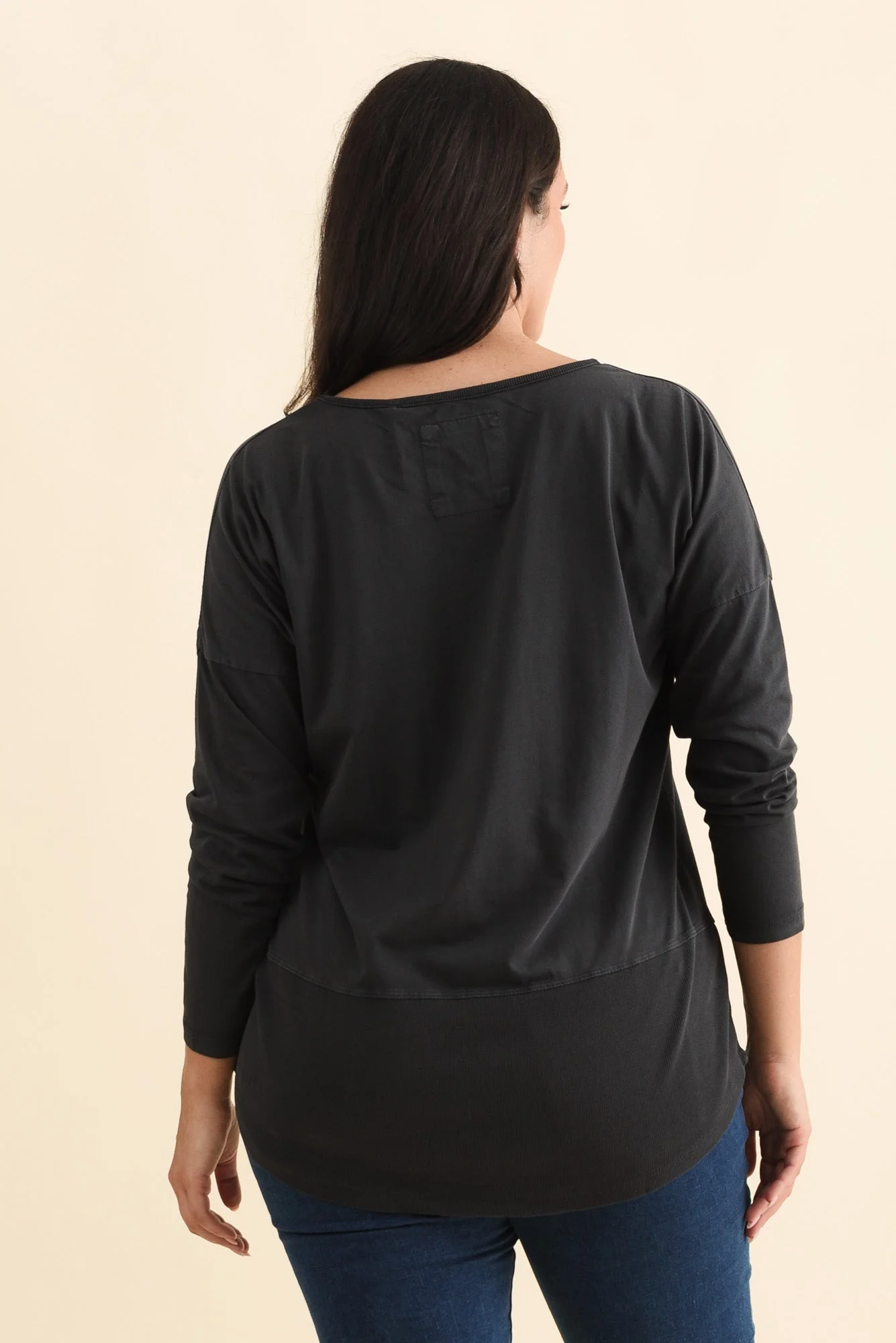 Fundamental Washed Black Cotton Rib Sleeved Top - Image 5
