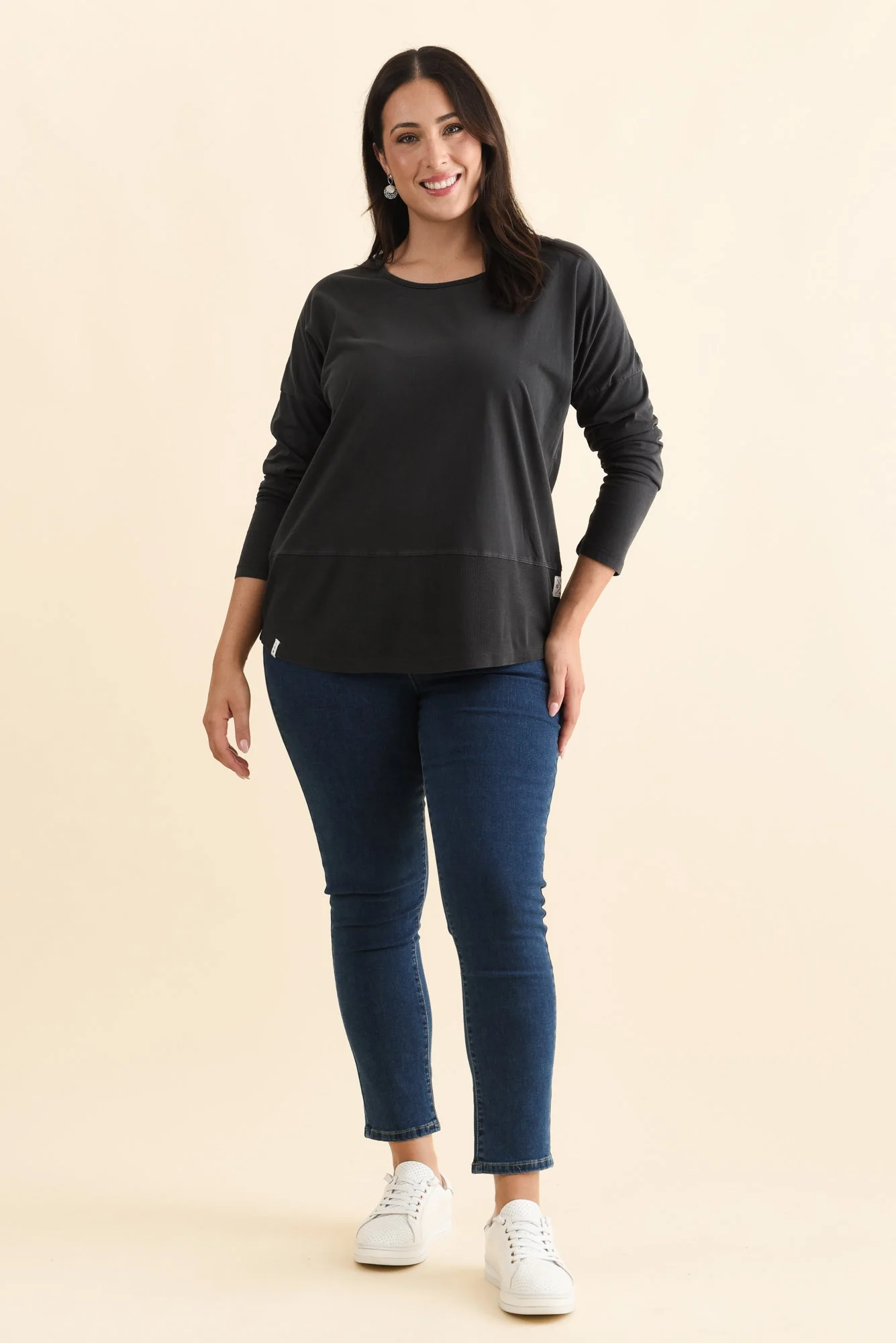 Fundamental Washed Black Cotton Rib Sleeved Top - Image 7
