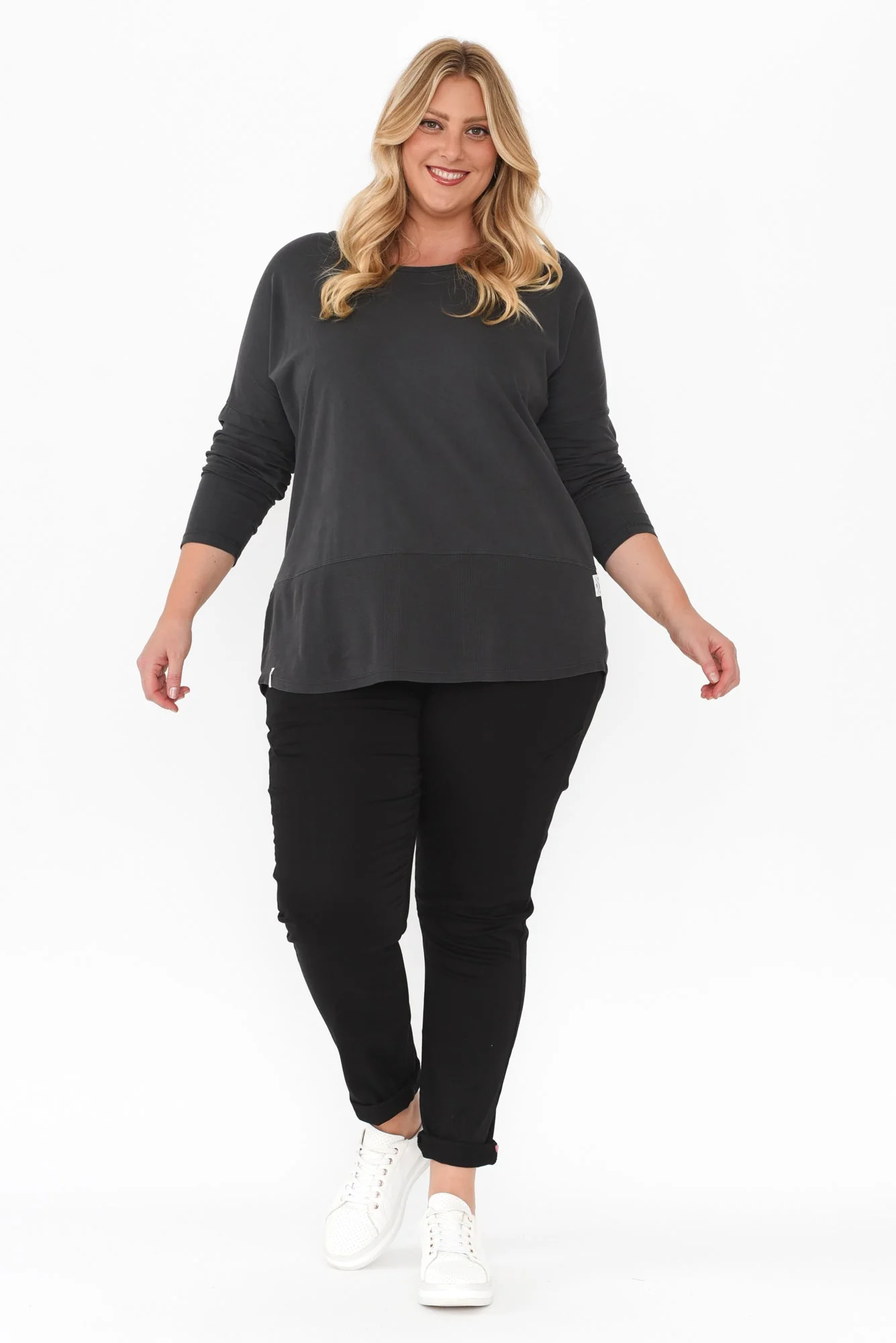 Fundamental Washed Black Cotton Rib Sleeved Top - Image 9
