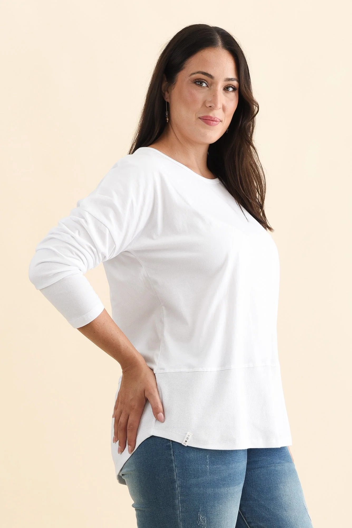 Fundamental White Cotton Rib Sleeved Top - Image 11