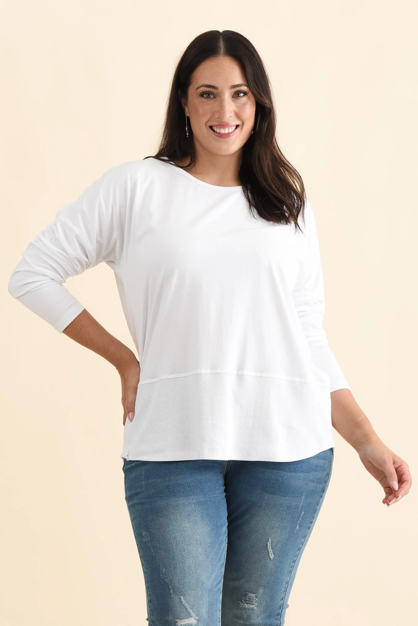 Fundamental White Cotton Rib Sleeved Top - Image 9