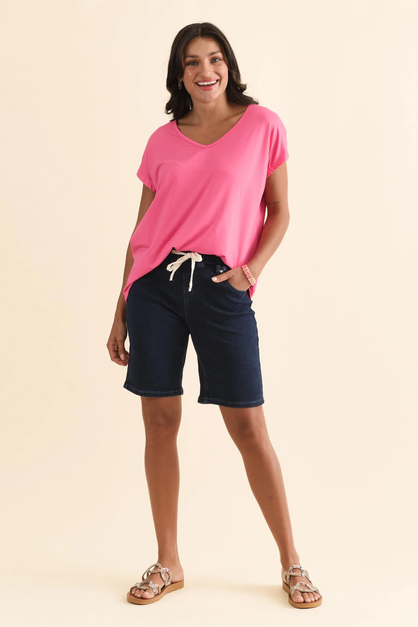 Gabby Dark Blue Denim Bermuda Shorts - Image 2