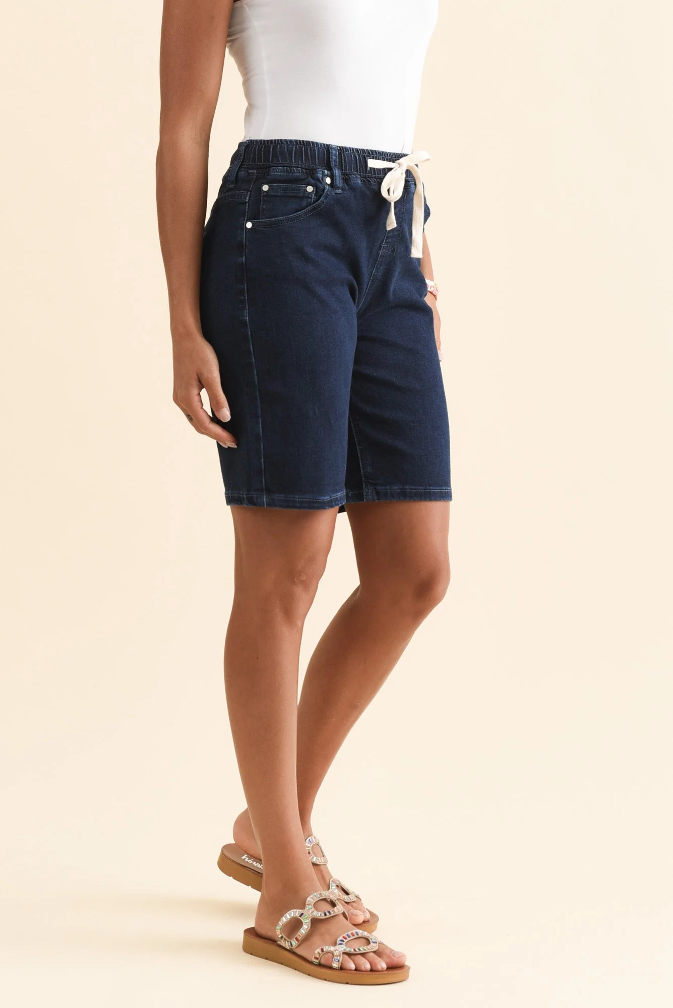 Gabby Dark Blue Denim Bermuda Shorts - Image 3