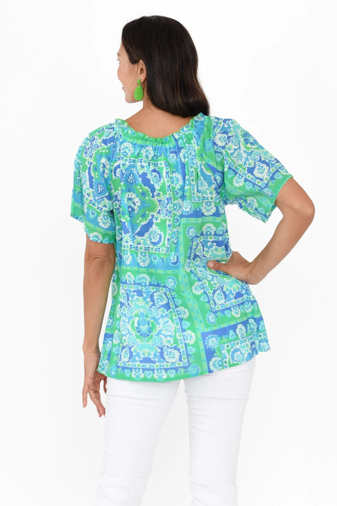 Gabe Blue Abstract Cotton Tassel Top - Image 4