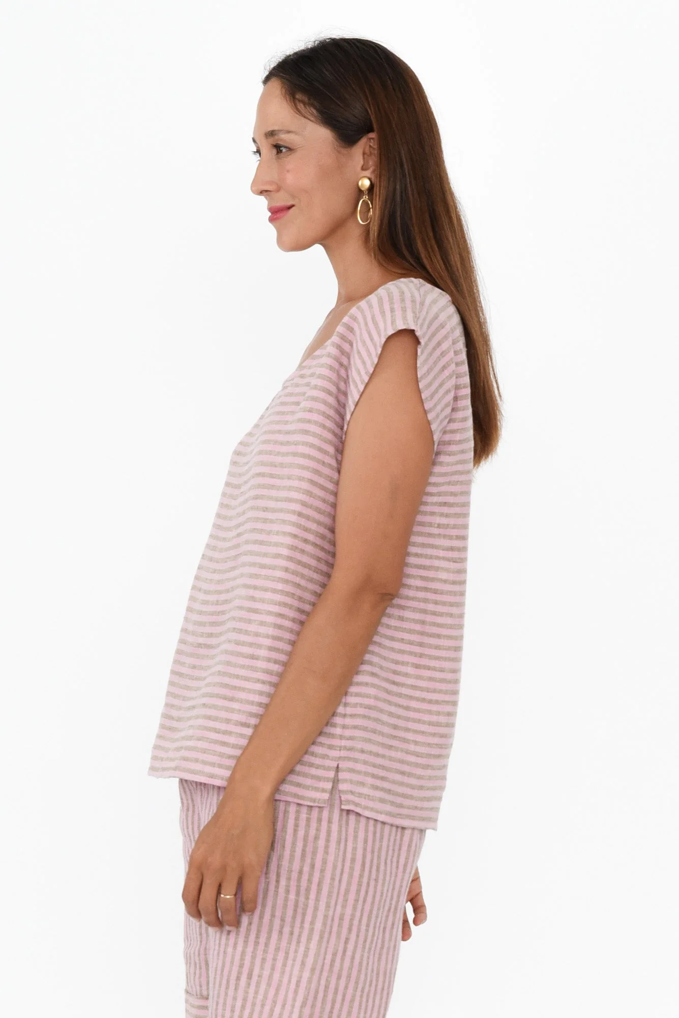 Gabriele Beige Stripe Linen Top - Image 3