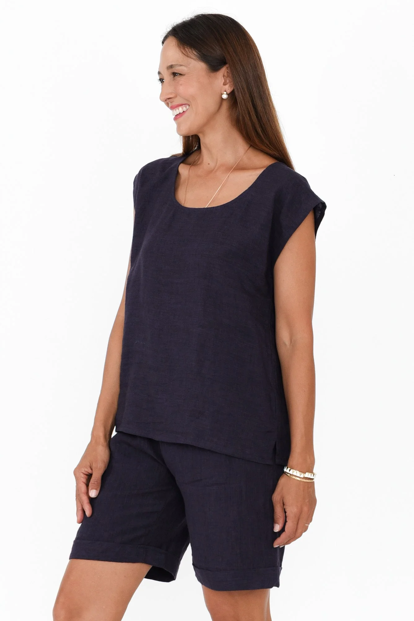 Gabriele Navy Linen Top - Image 3