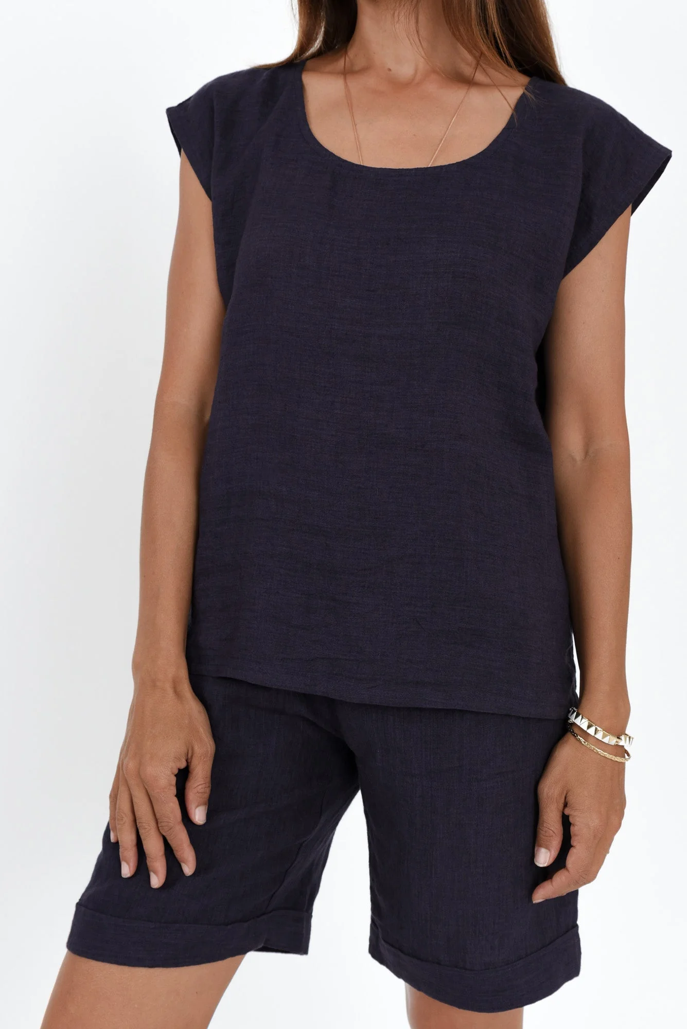 Gabriele Navy Linen Top - Image 5