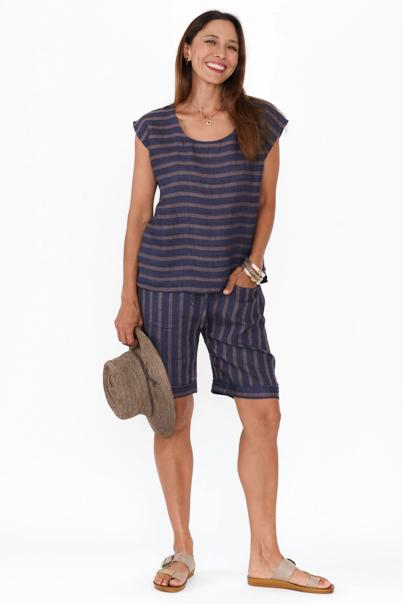 Gabriele Navy Stripe Linen Top - Image 2