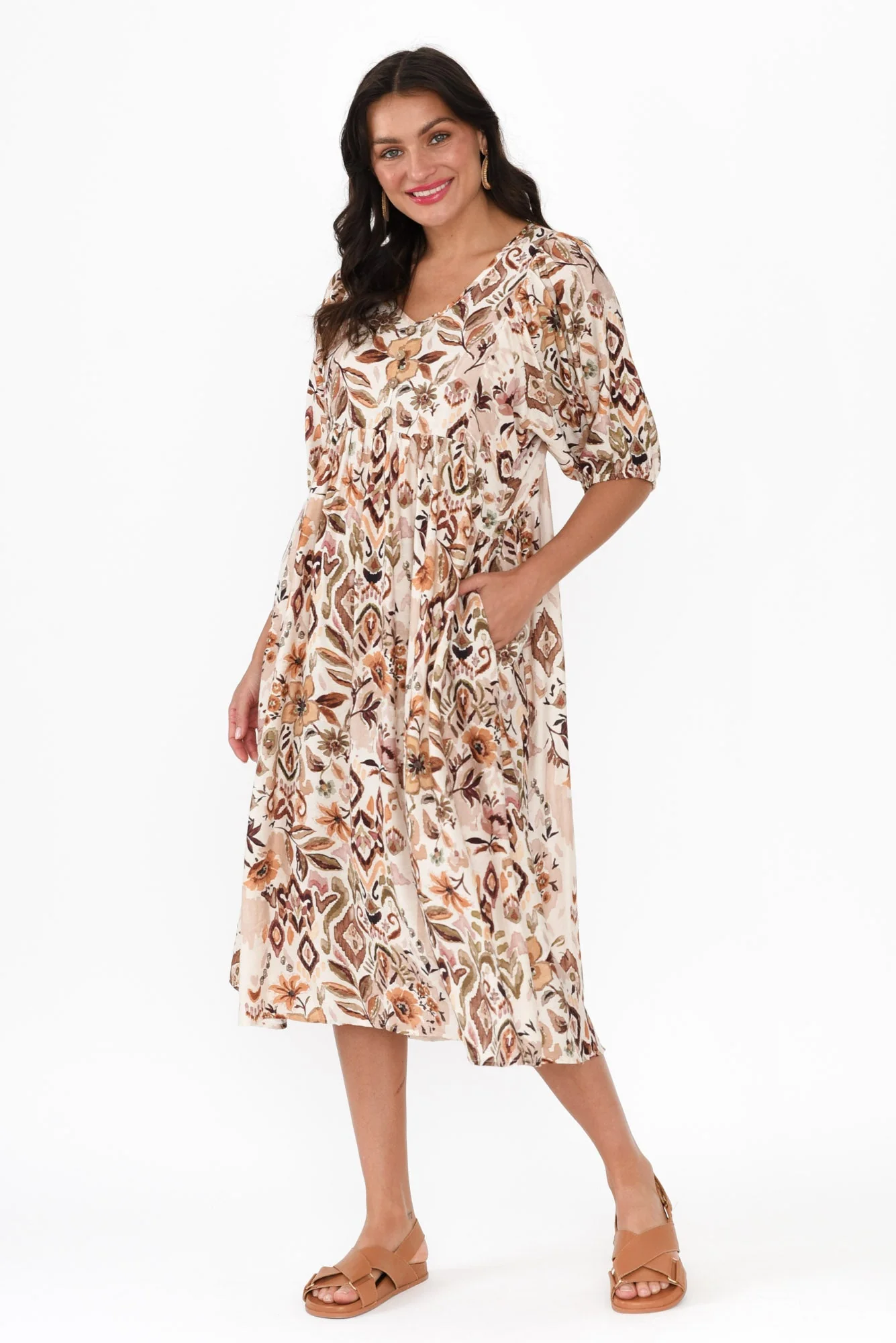 Gabriella Brown Floral Pocket Dress - Image 6