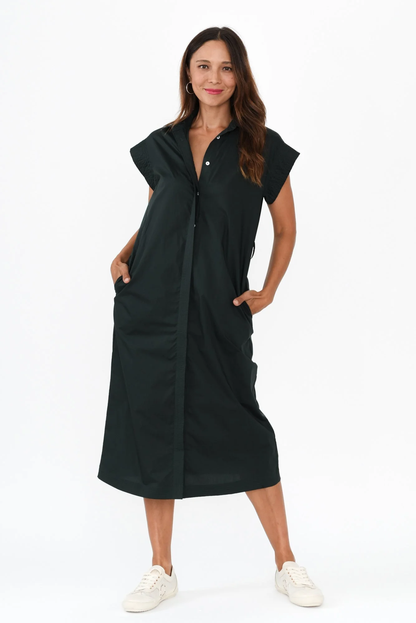 Gail Black Cotton Belted Dress - Image 6