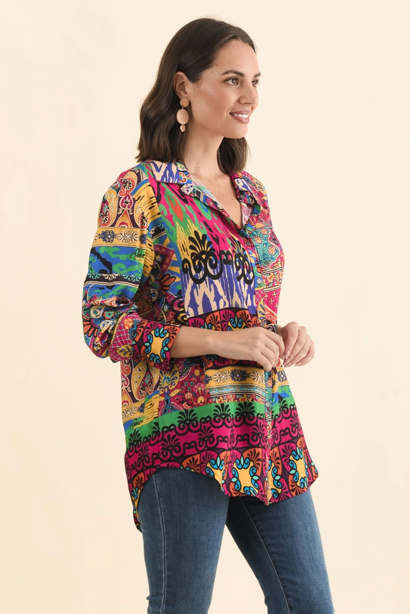 Galatea Pink Mosaic Button Shirt - Image 3