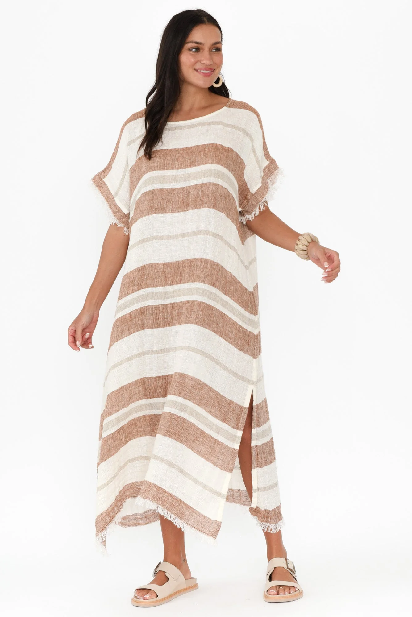 Galene Terracotta Stripe Linen Dress - Image 2