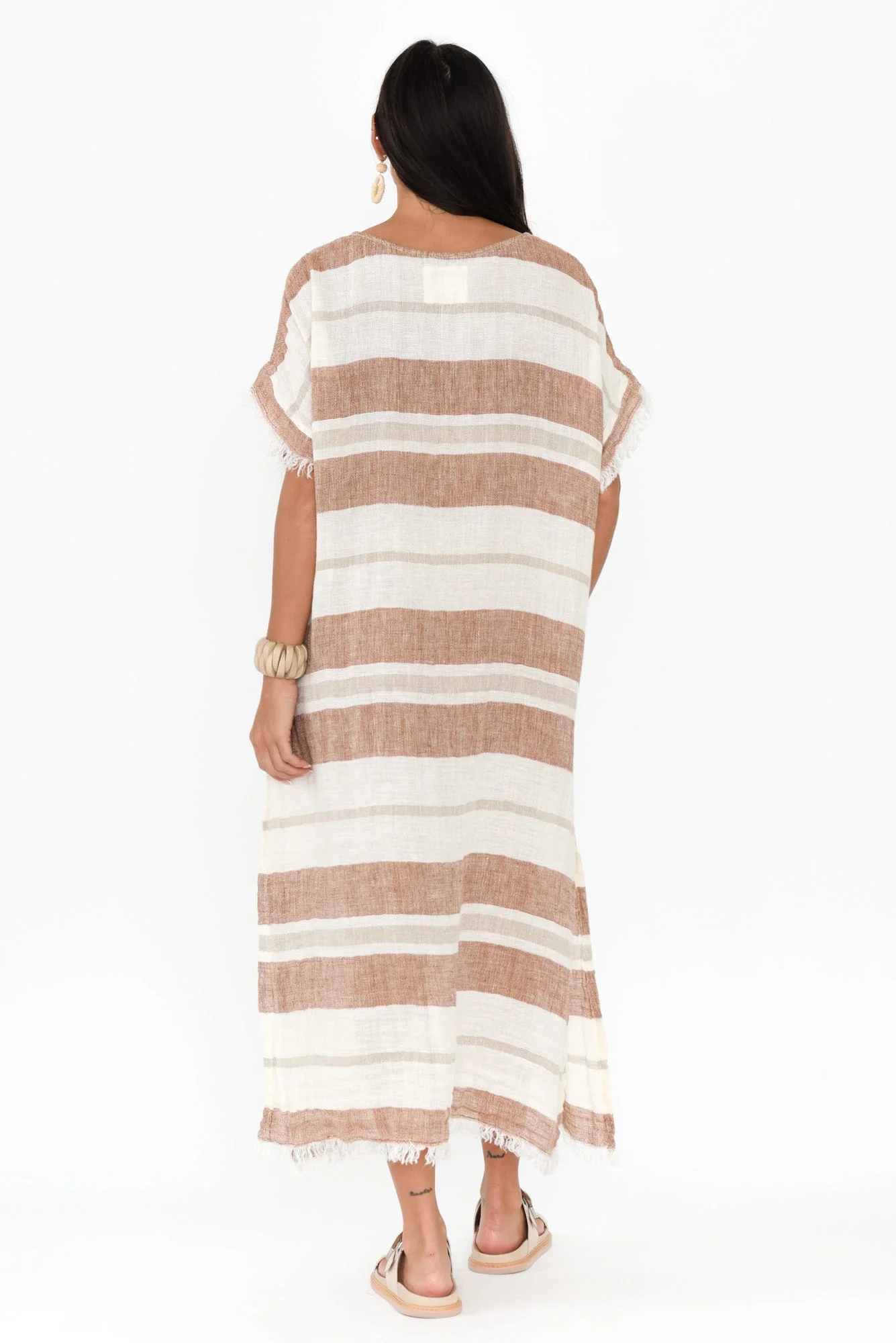 Galene Terracotta Stripe Linen Dress - Image 4