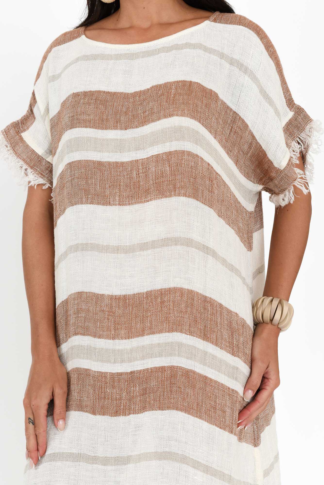 Galene Terracotta Stripe Linen Dress - Image 5
