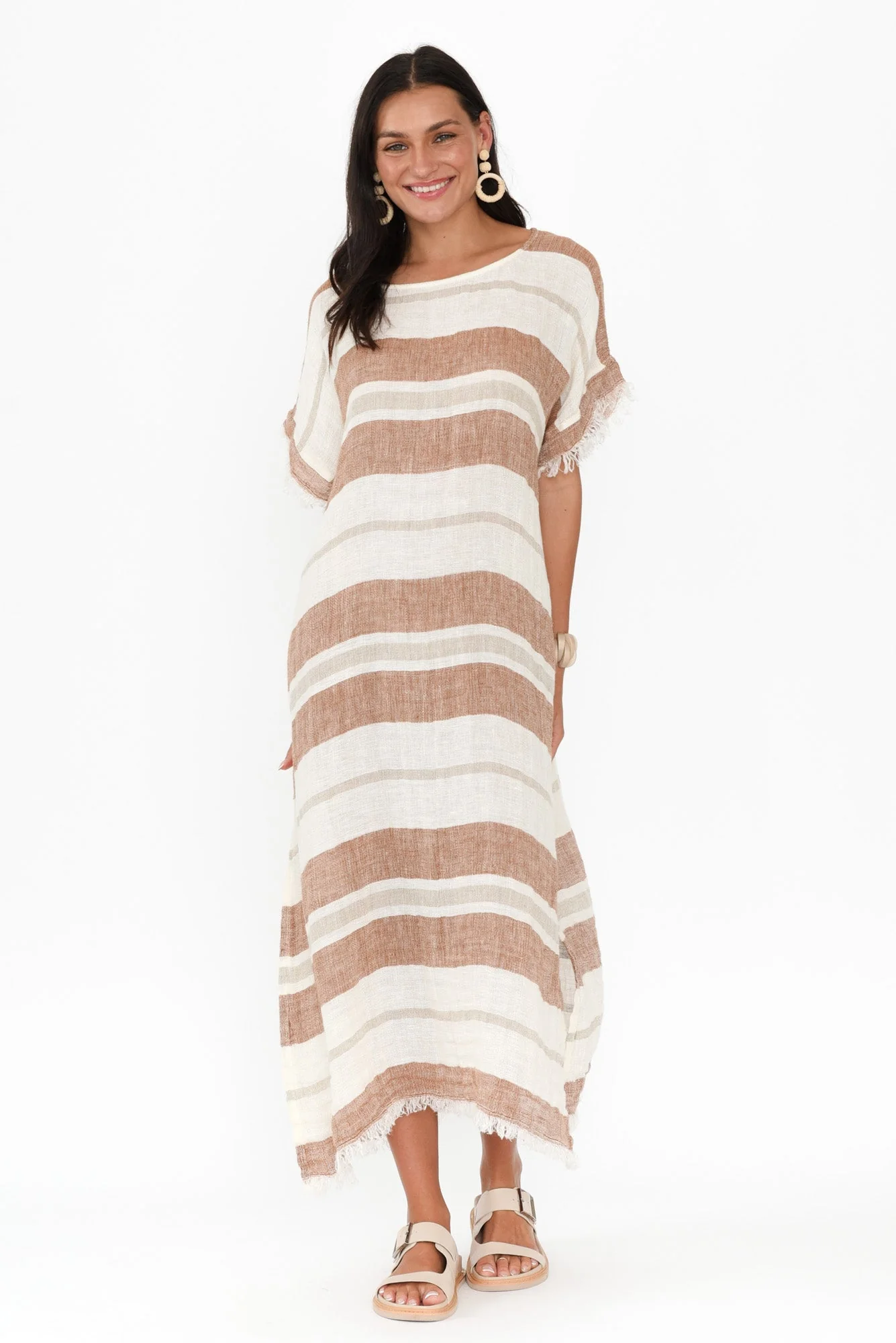 Galene Terracotta Stripe Linen Dress - Image 6