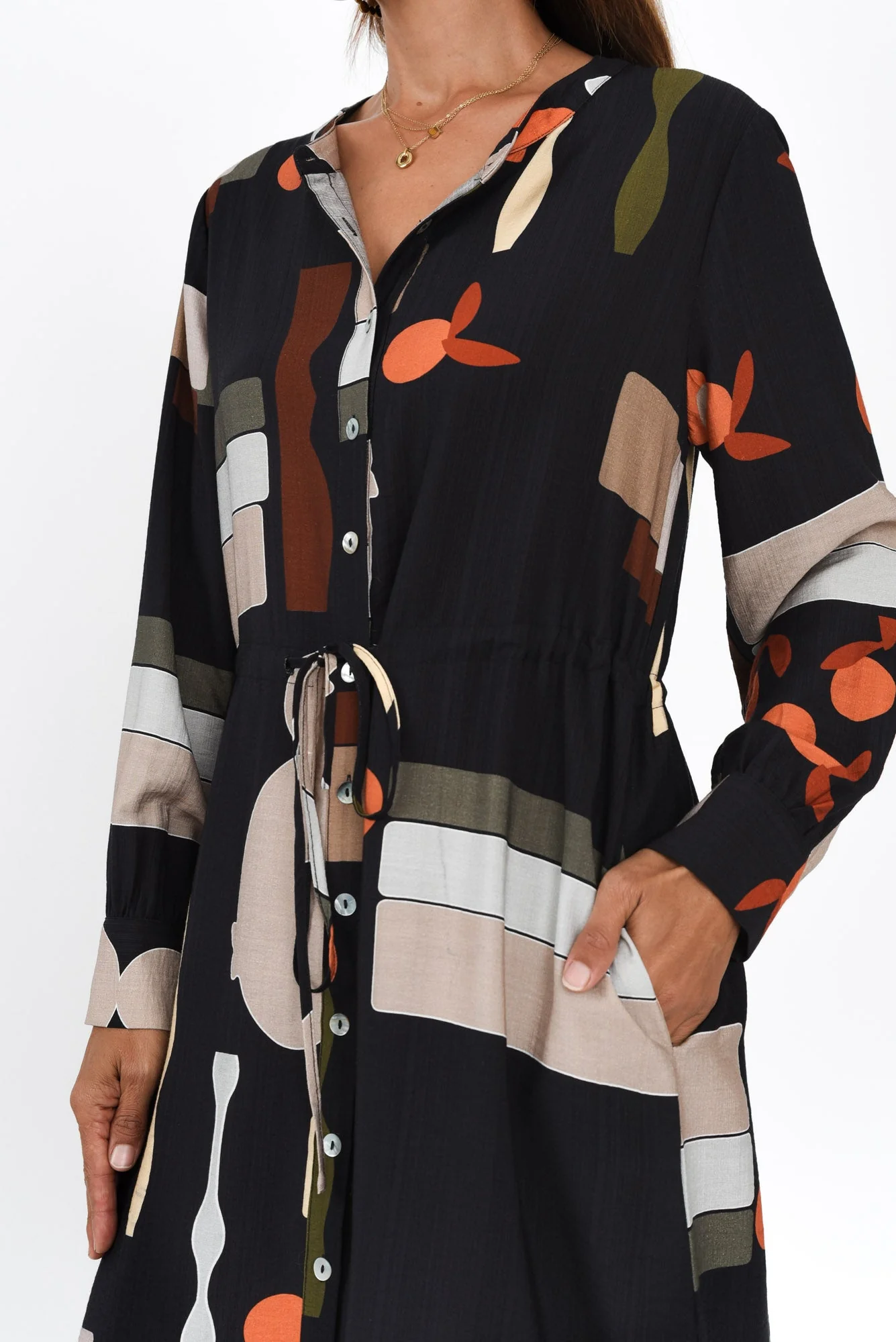Galleria Black Geo Tie Dress - Image 5
