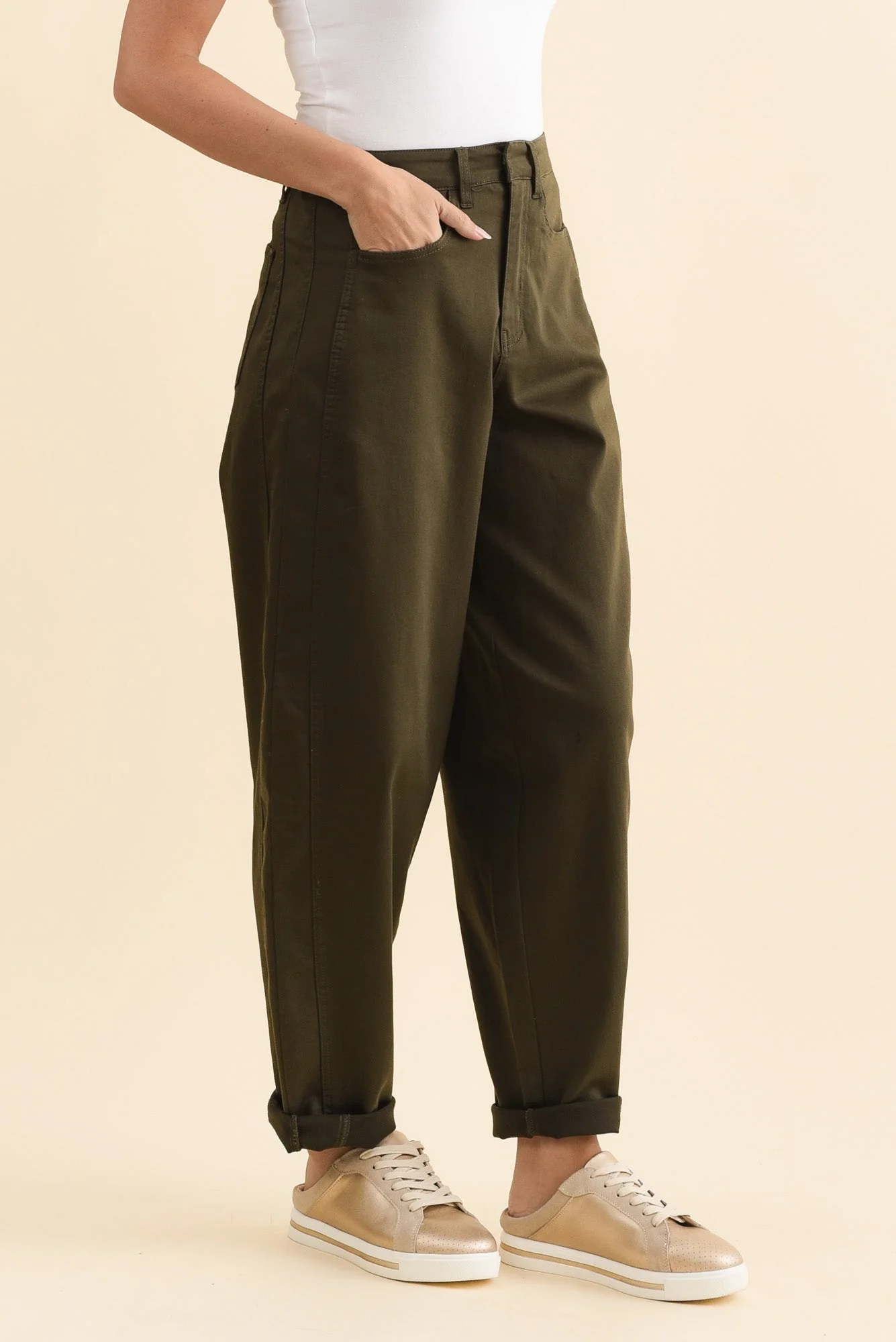 Garner Khaki Barrel Chino Pants - Image 4