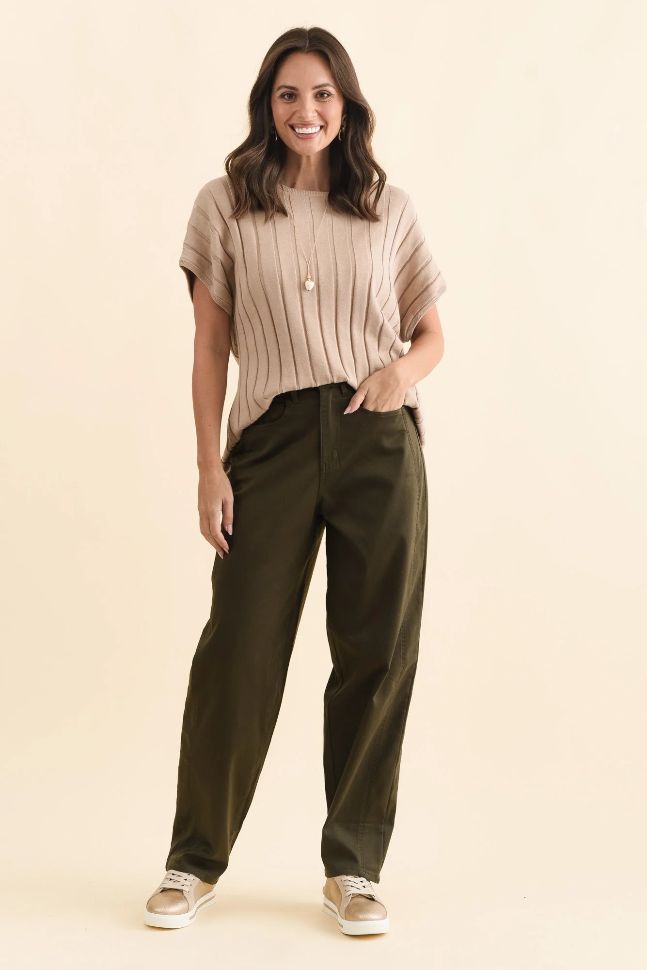 Garner Khaki Barrel Chino Pants - Image 7