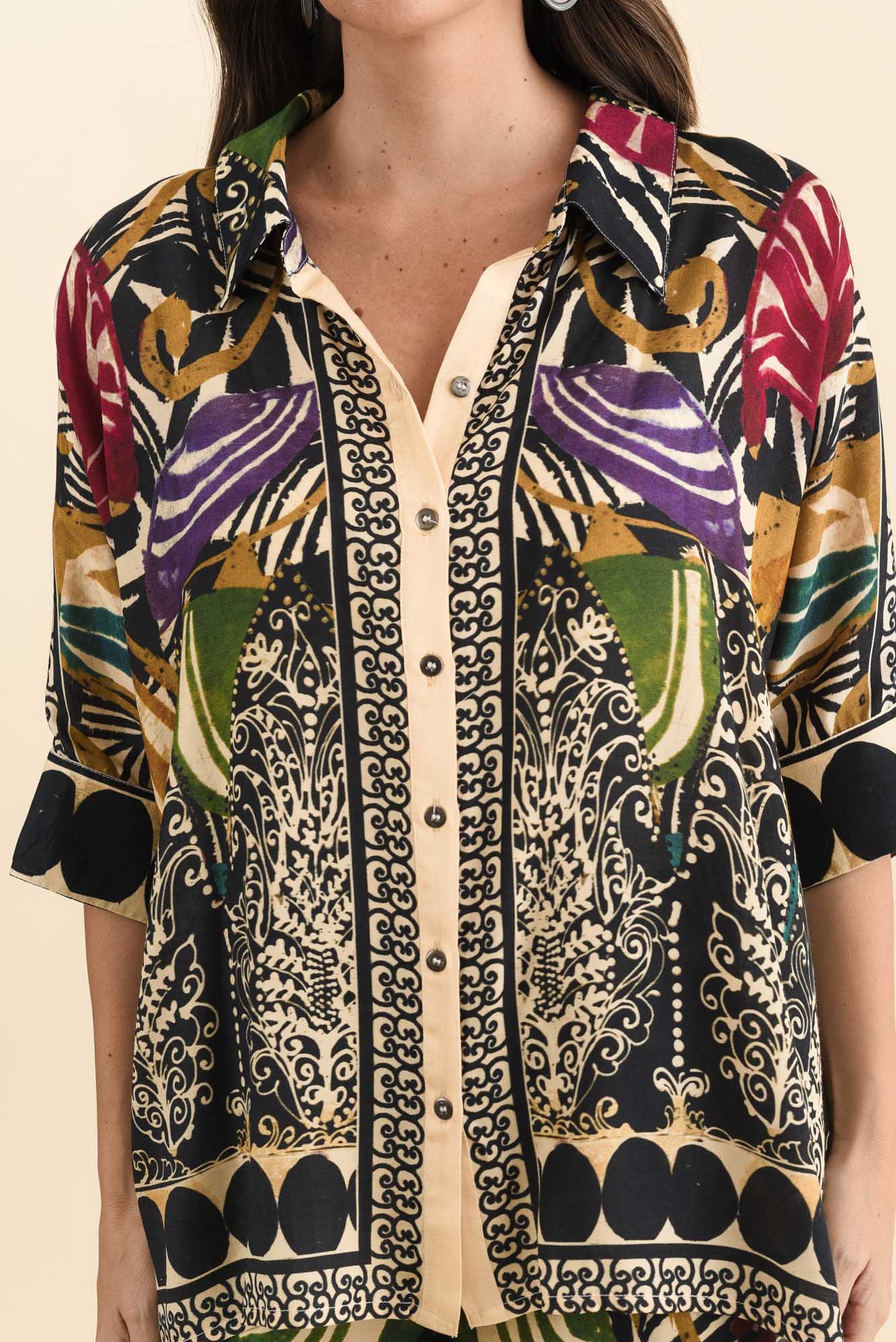 Gaulina Green Mosaic Button Shirt - Image 5