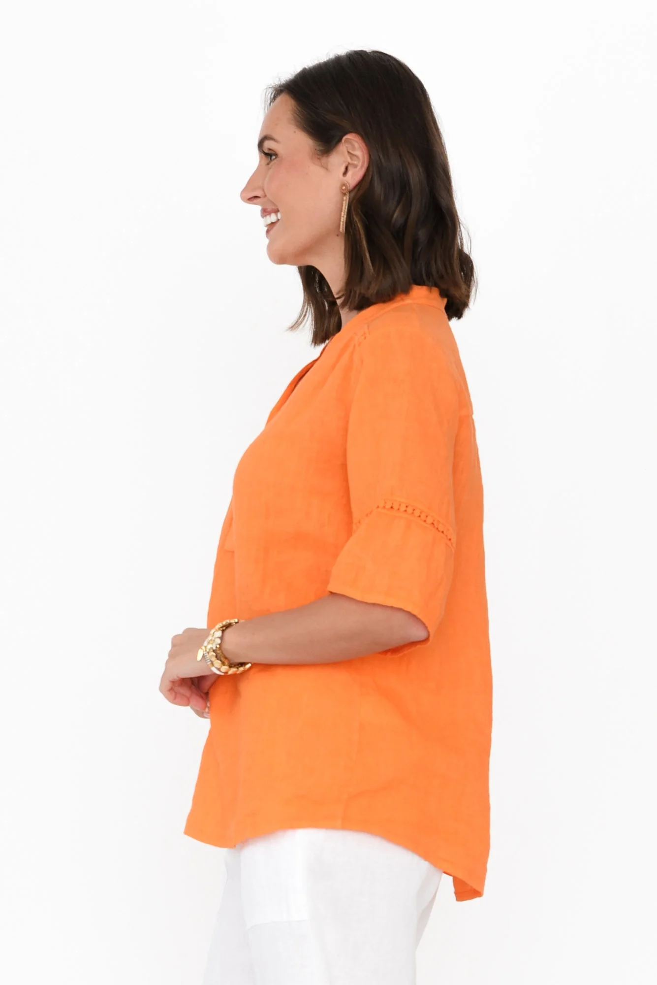 Gemma Orange Linen Button Top - Image 3