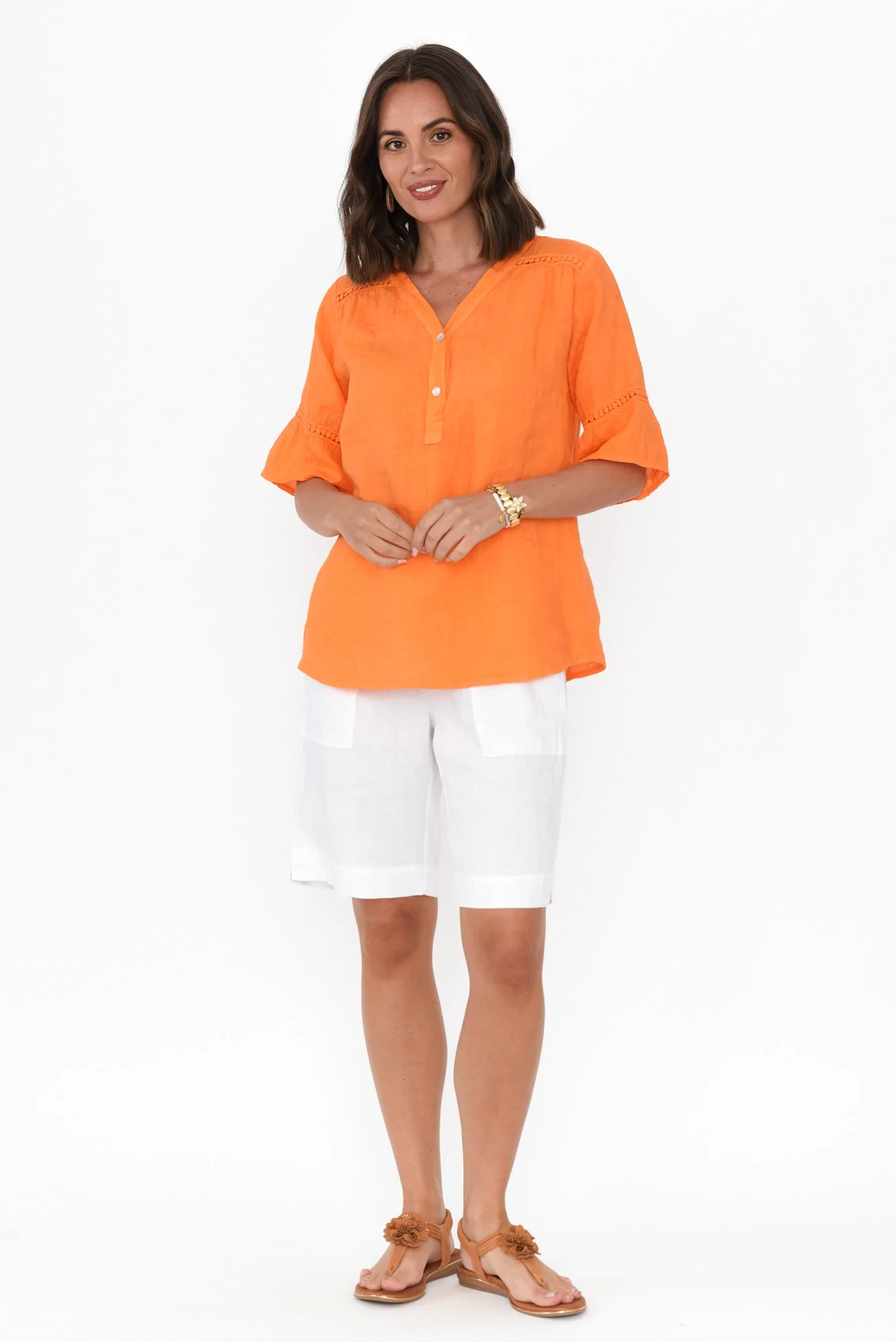 Gemma Orange Linen Button Top - Image 6