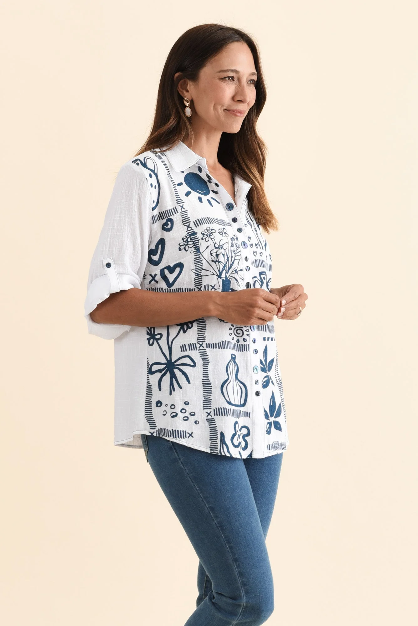 Georgina Blue Tile Cotton Shirt - Image 4