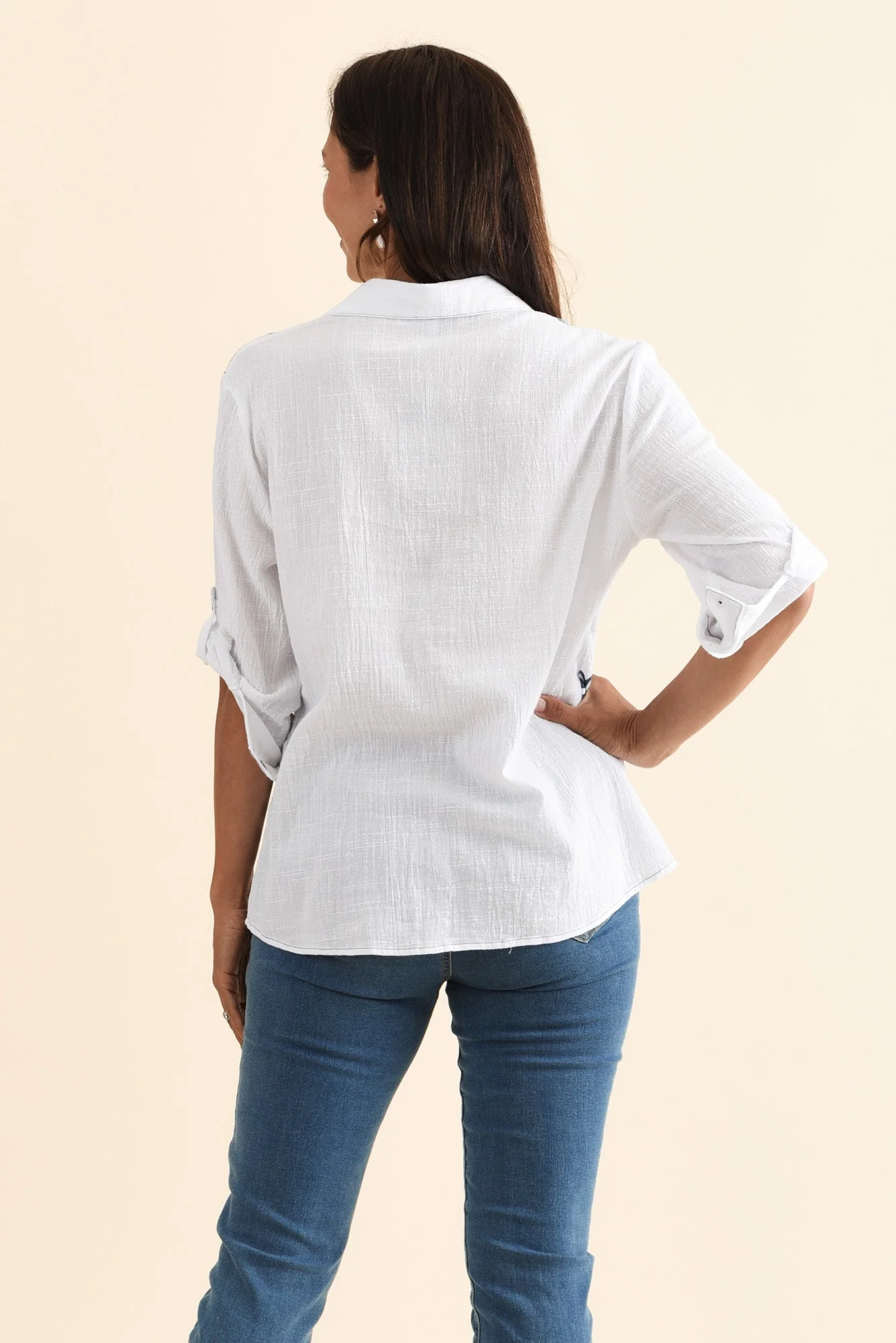 Georgina Blue Tile Cotton Shirt - Image 5