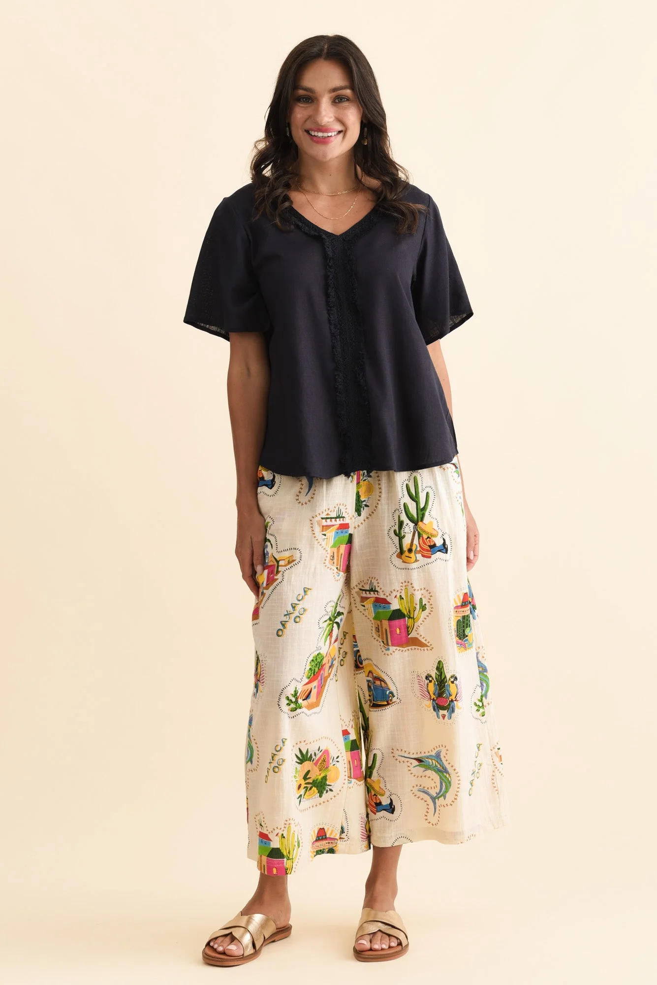 Georgio Navy Linen Top - Image 2