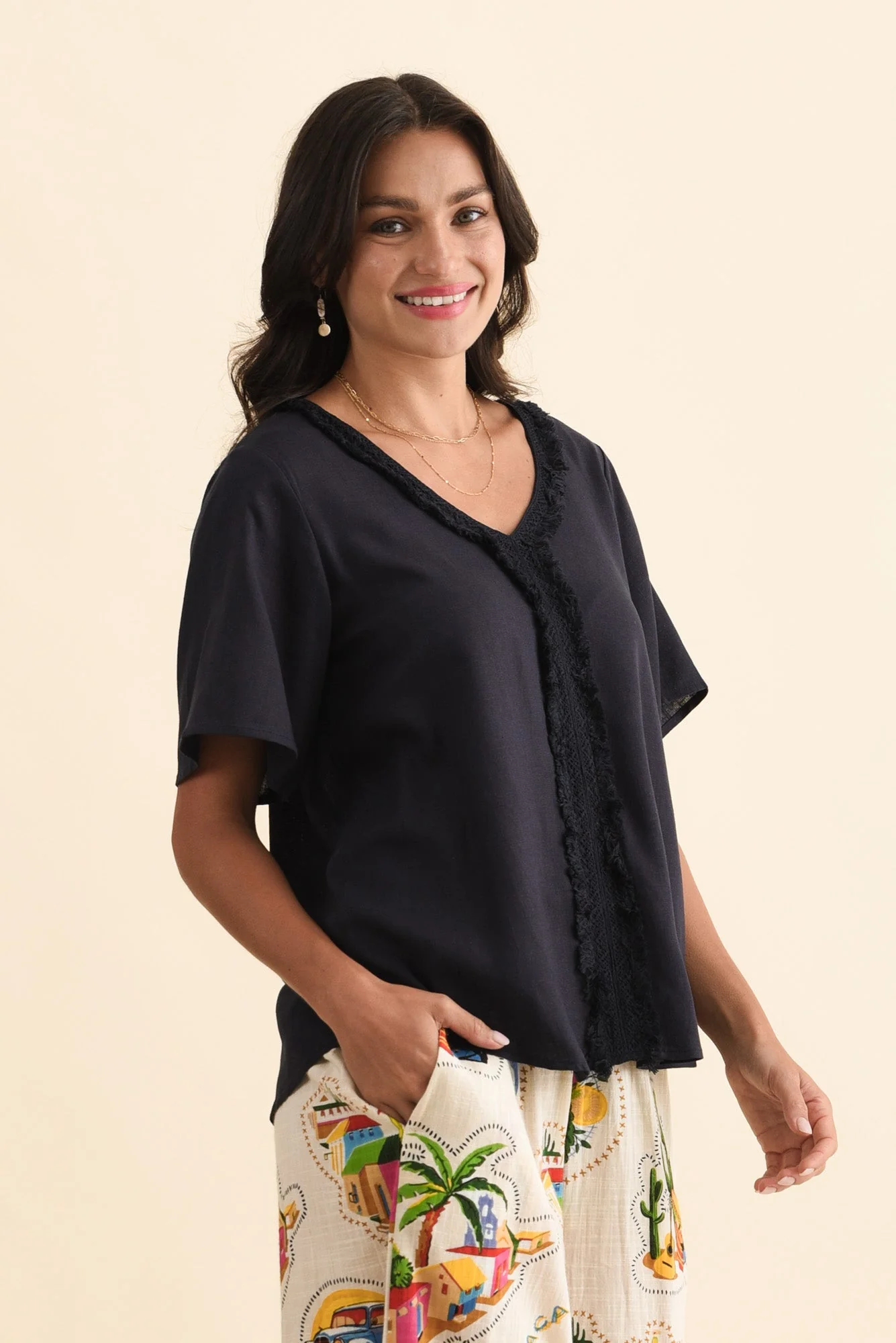 Georgio Navy Linen Top - Image 3