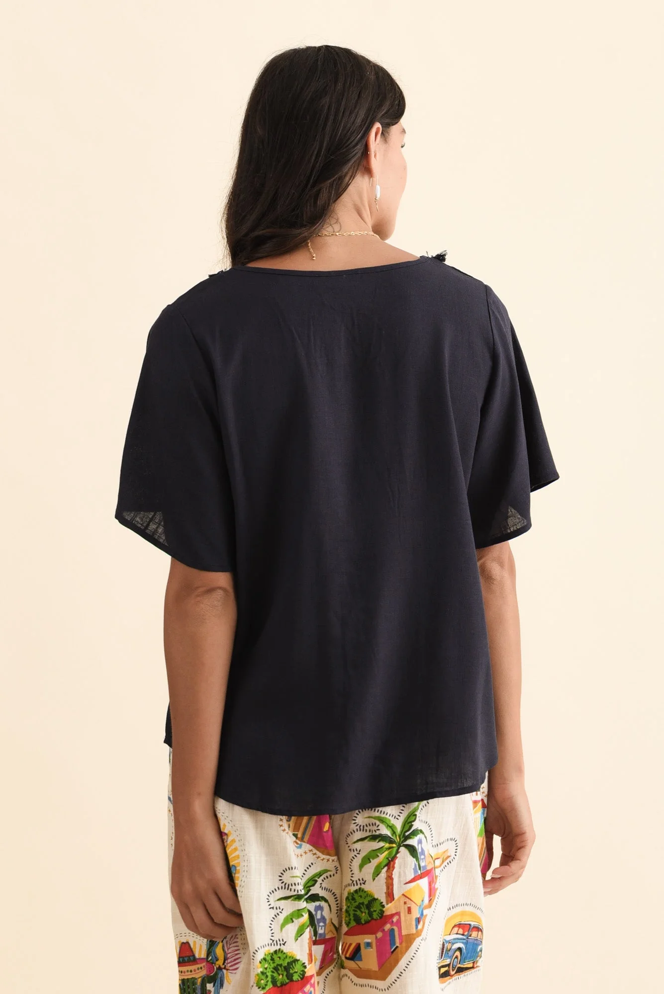 Georgio Navy Linen Top - Image 4