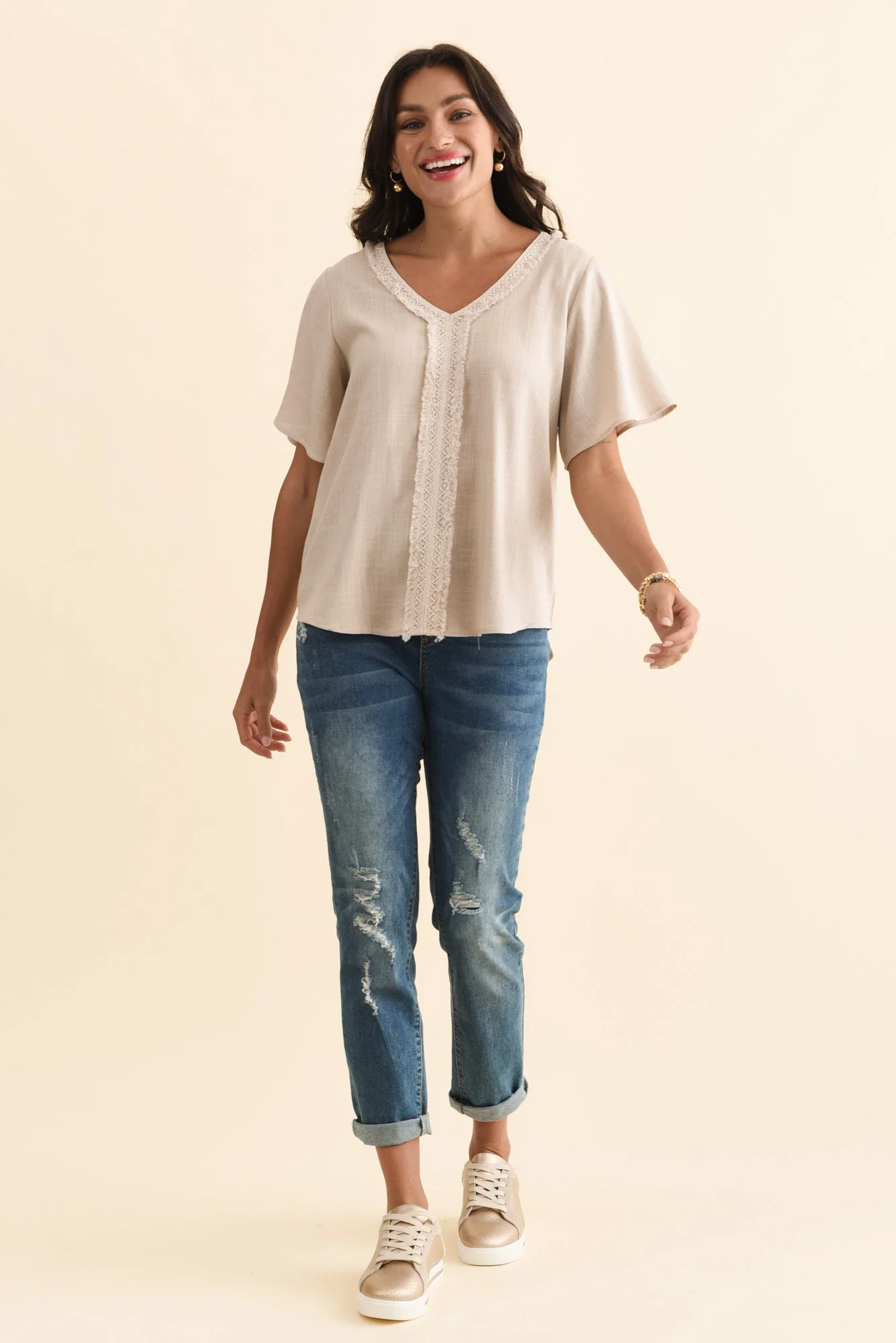 Georgio Taupe Linen Top - Image 6