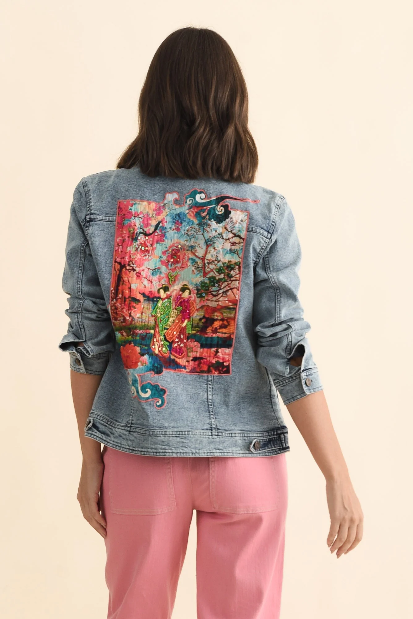 Gerri Pink Garden Denim Jacket - Image 4