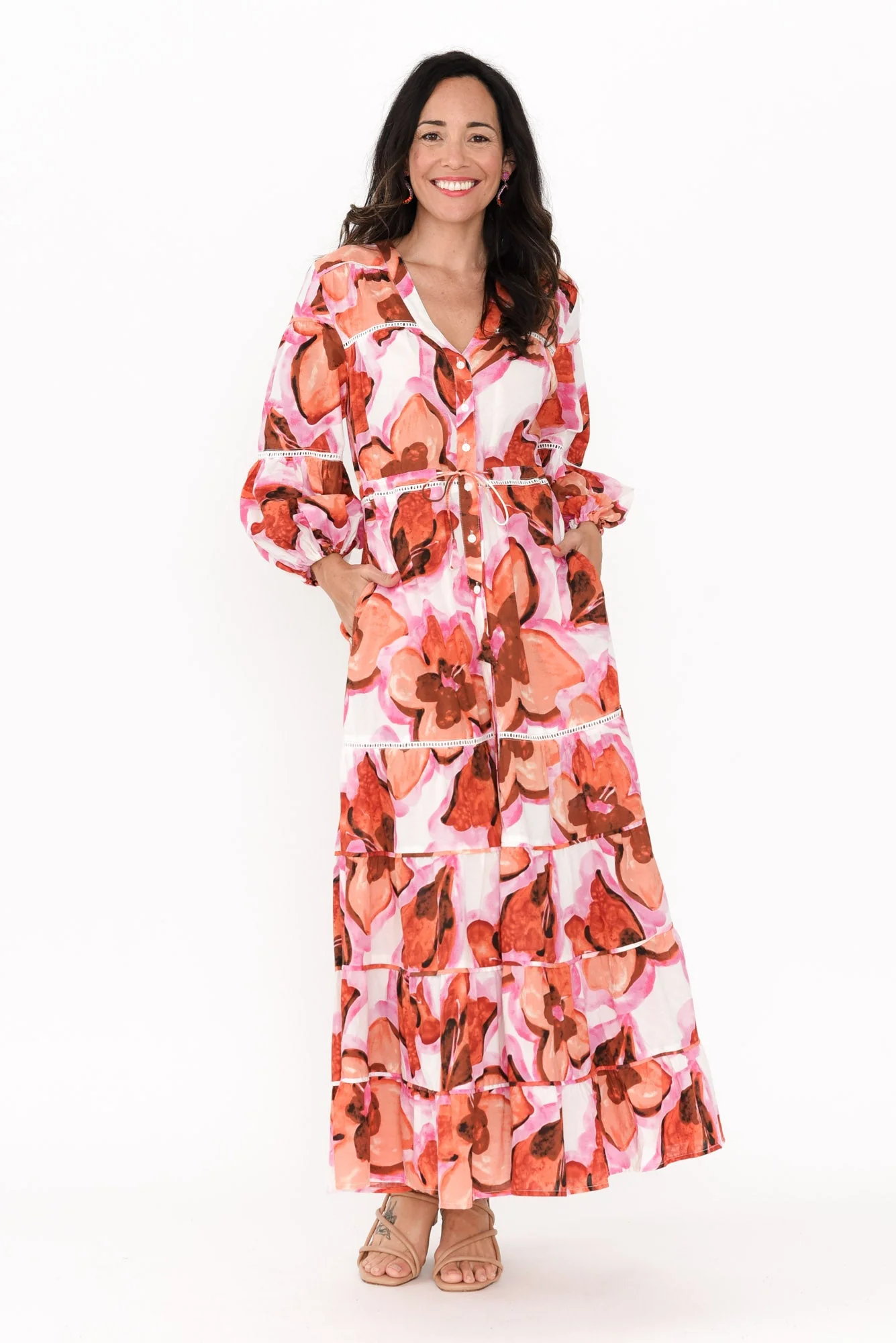 Gertie Pink Floral Cotton Tier Dress - Image 3