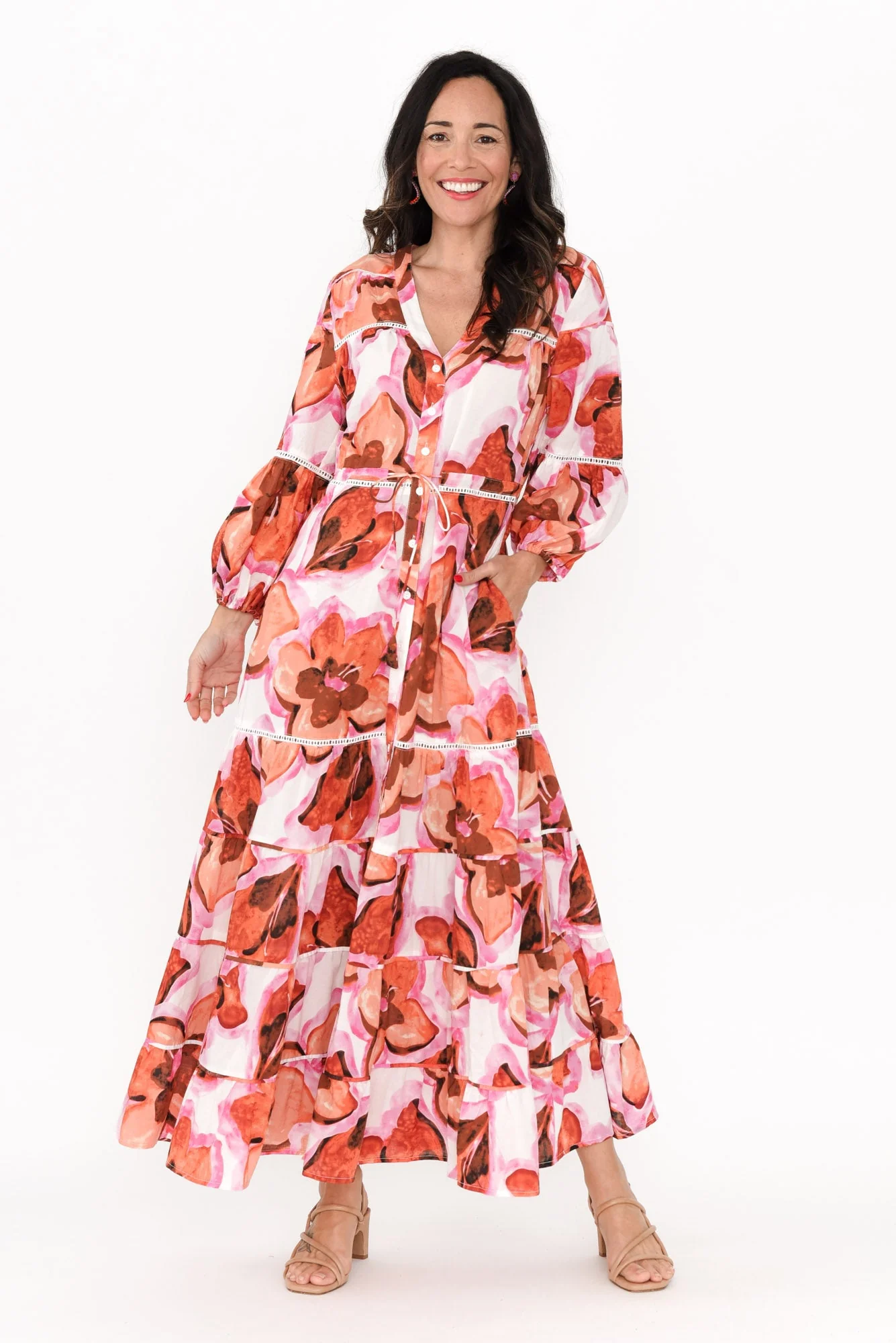 Gertie Pink Floral Cotton Tier Dress - Image 7