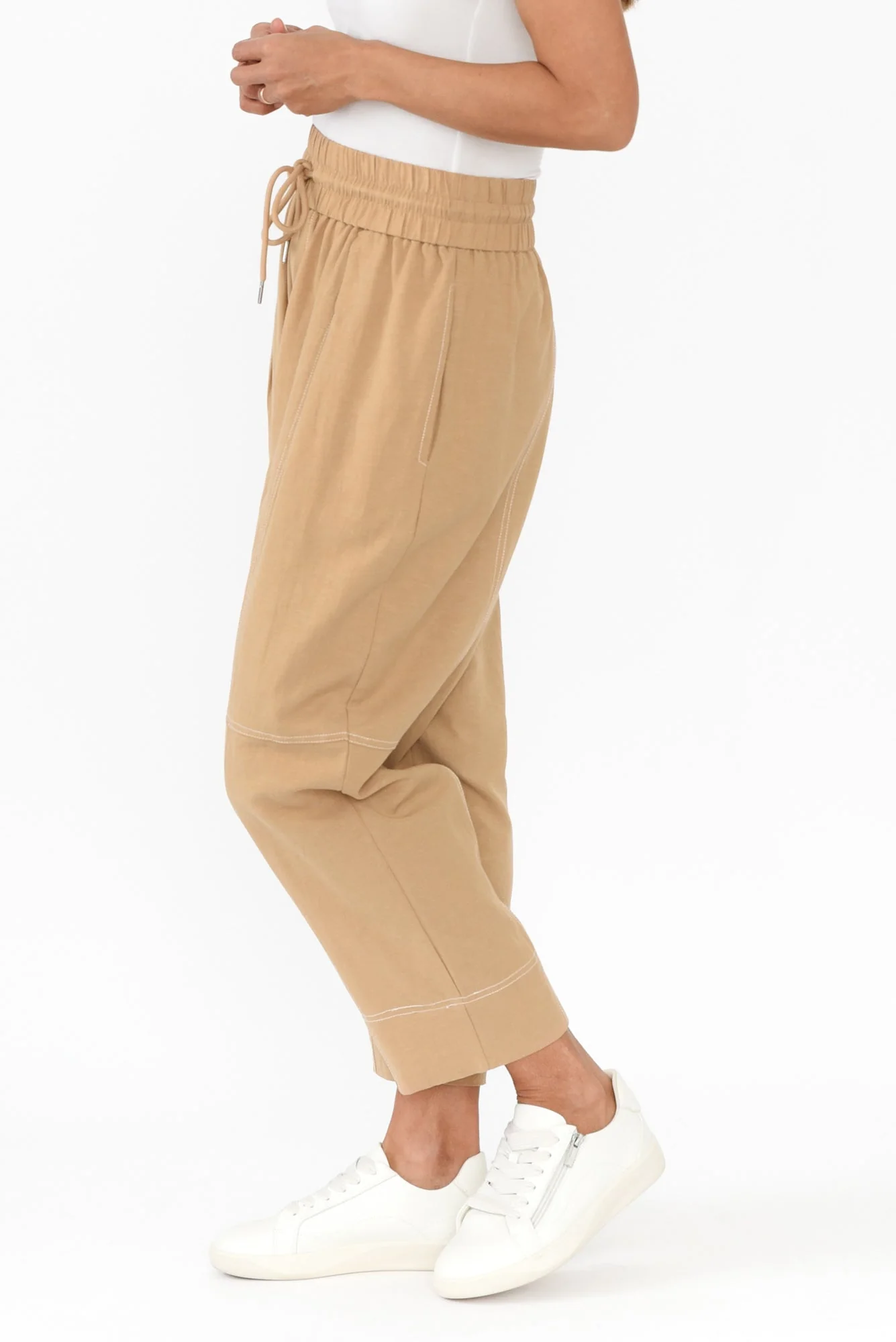 Giana Beige Contrast Drawstring Pants - Image 3