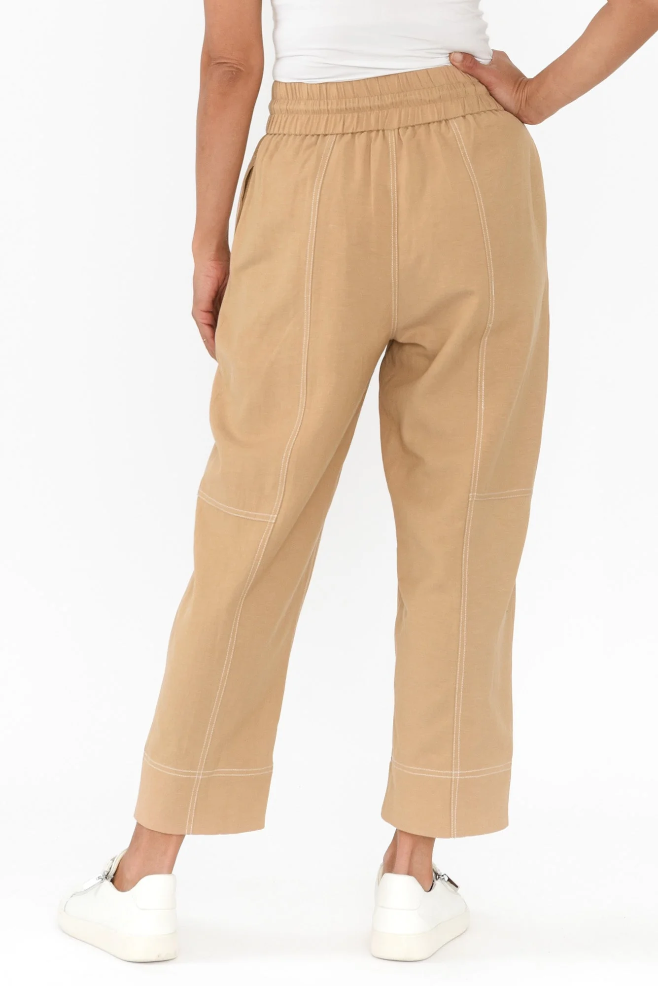 Giana Beige Contrast Drawstring Pants - Image 4