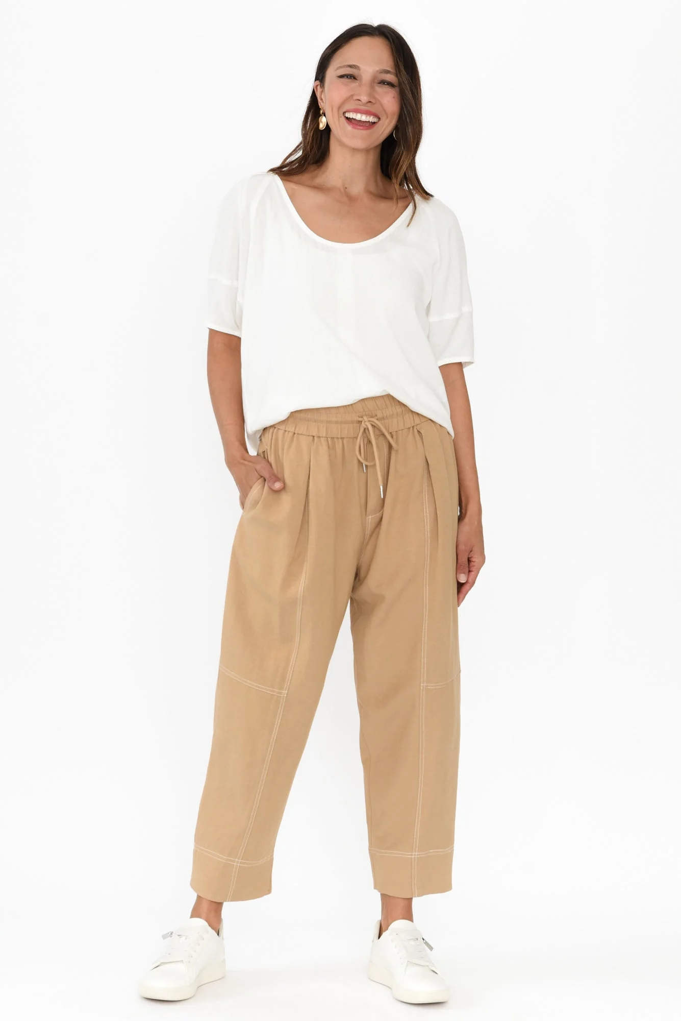 Giana Beige Contrast Drawstring Pants - Image 6