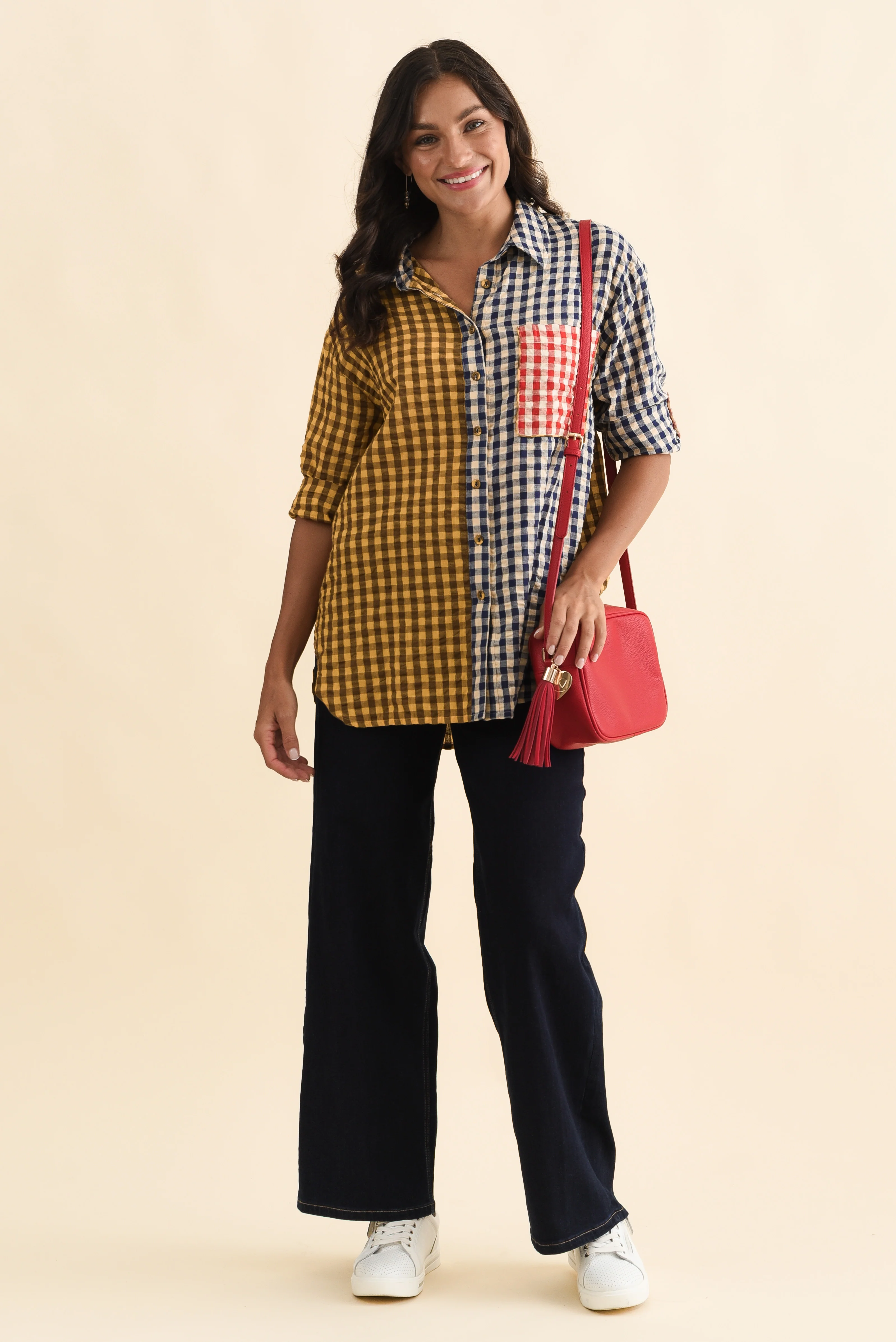 Gillie Navy Check Cotton Shirt - Image 3