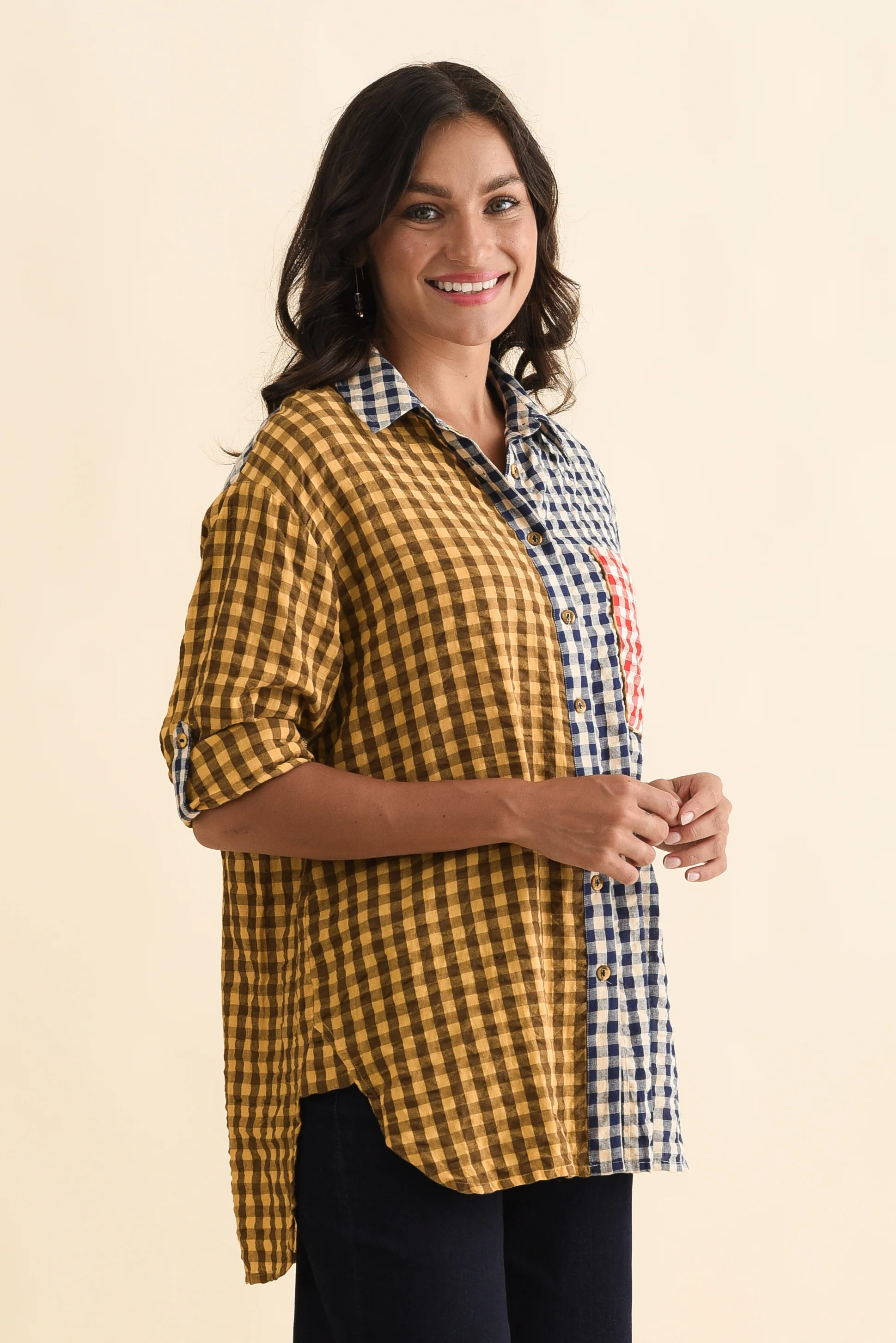 Gillie Navy Check Cotton Shirt - Image 4