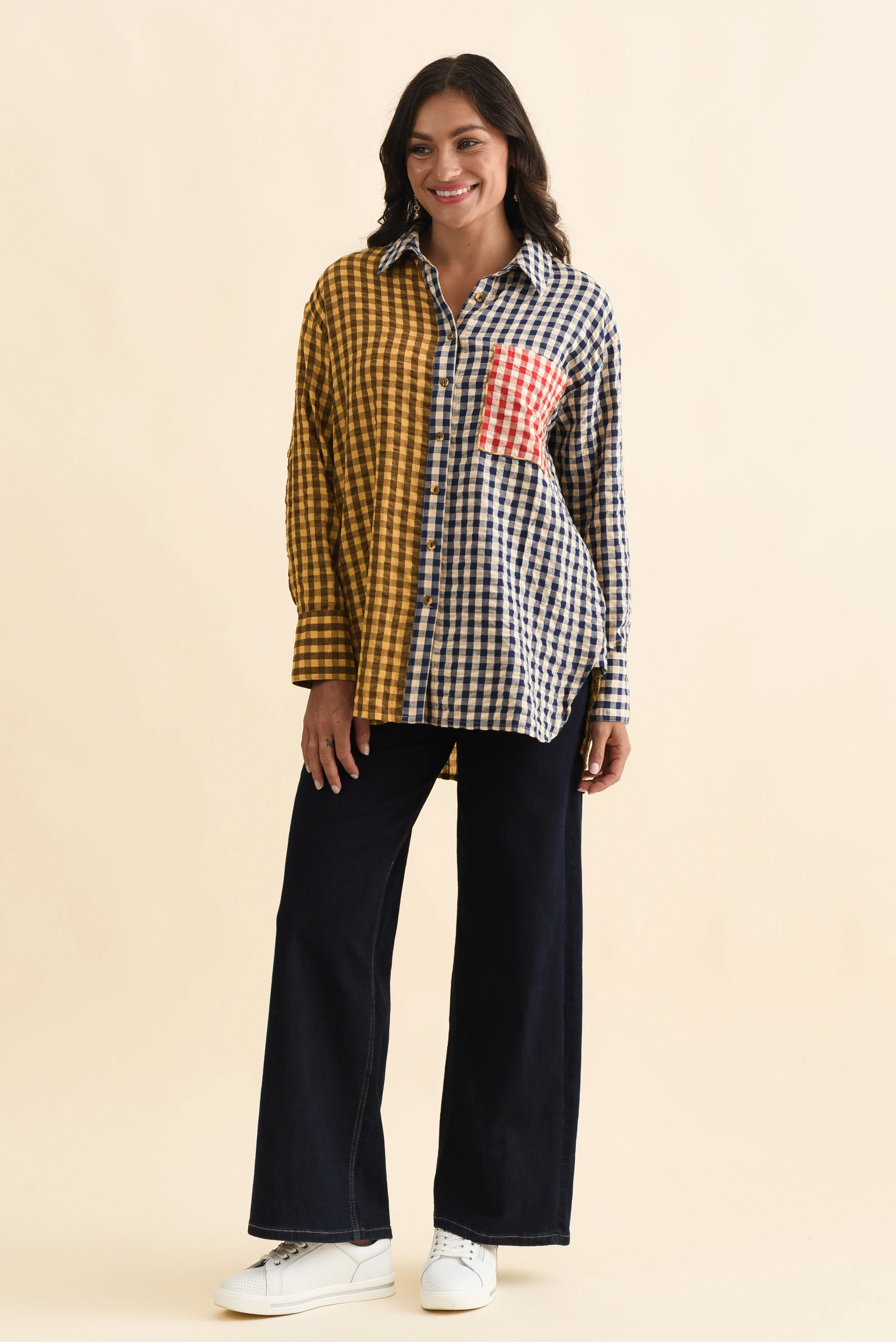 Gillie Navy Check Cotton Shirt - Image 7