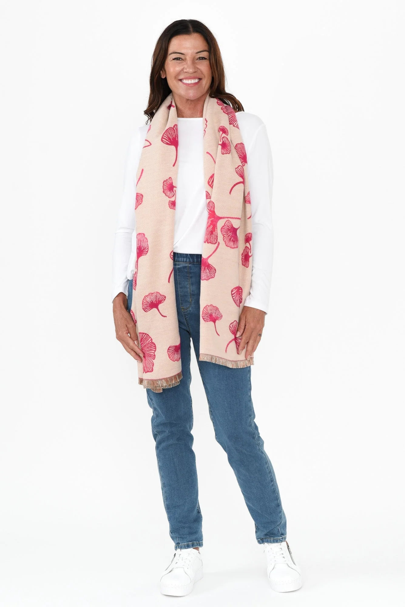 Ginko Pink Flower Scarf - Image 3