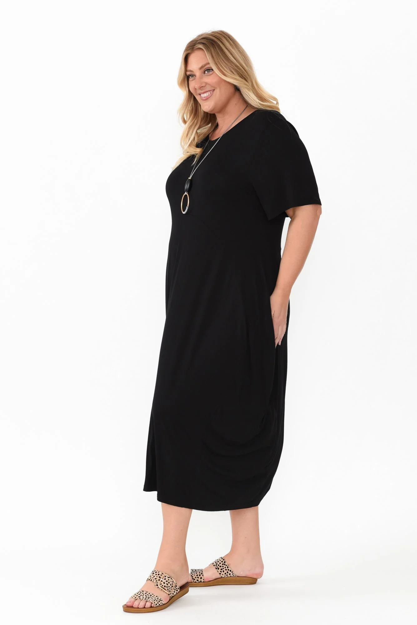 Glenda Black Short Sleeve Crescent Dress - Image 10