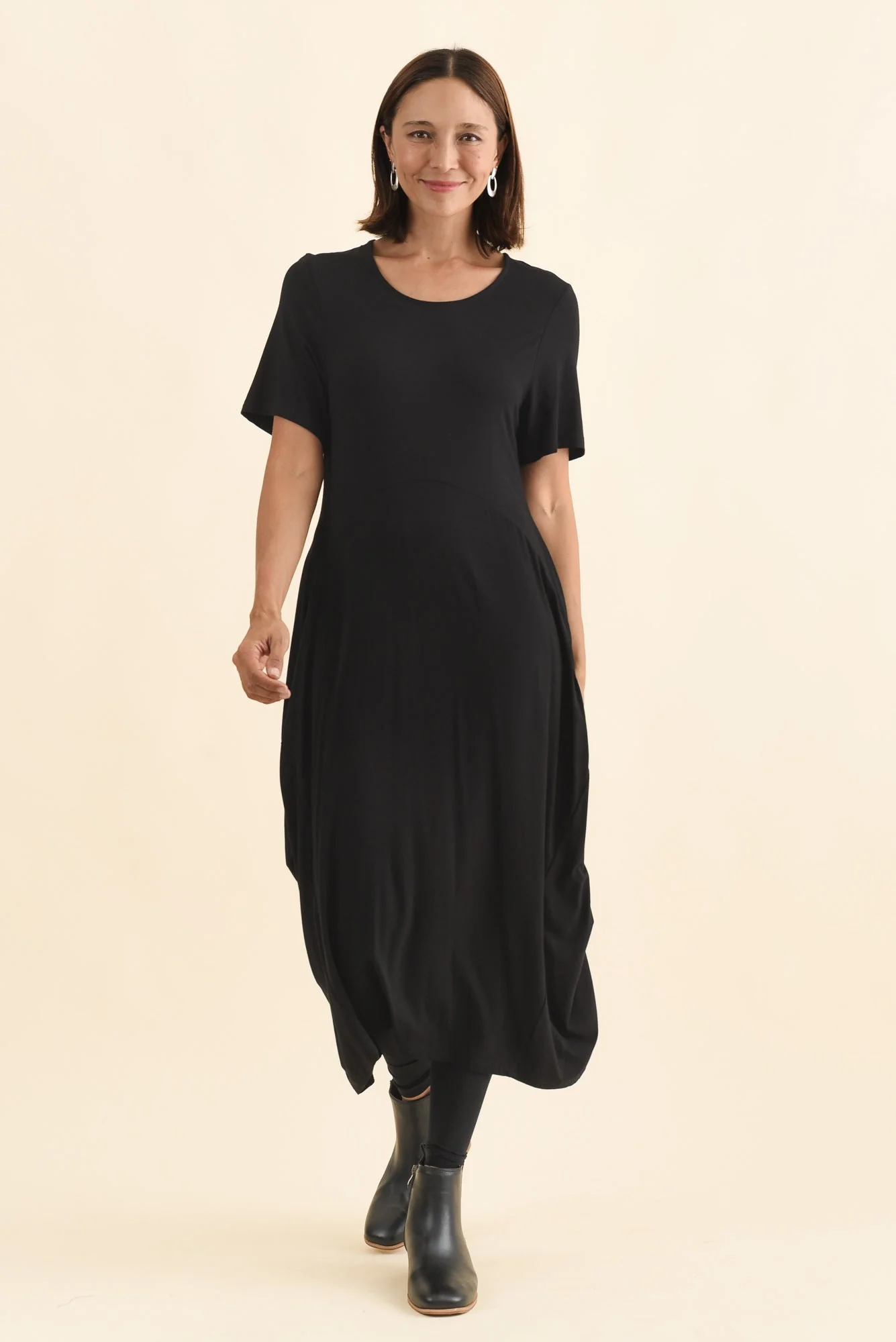 Glenda Black Short Sleeve Crescent Dress - Image 3