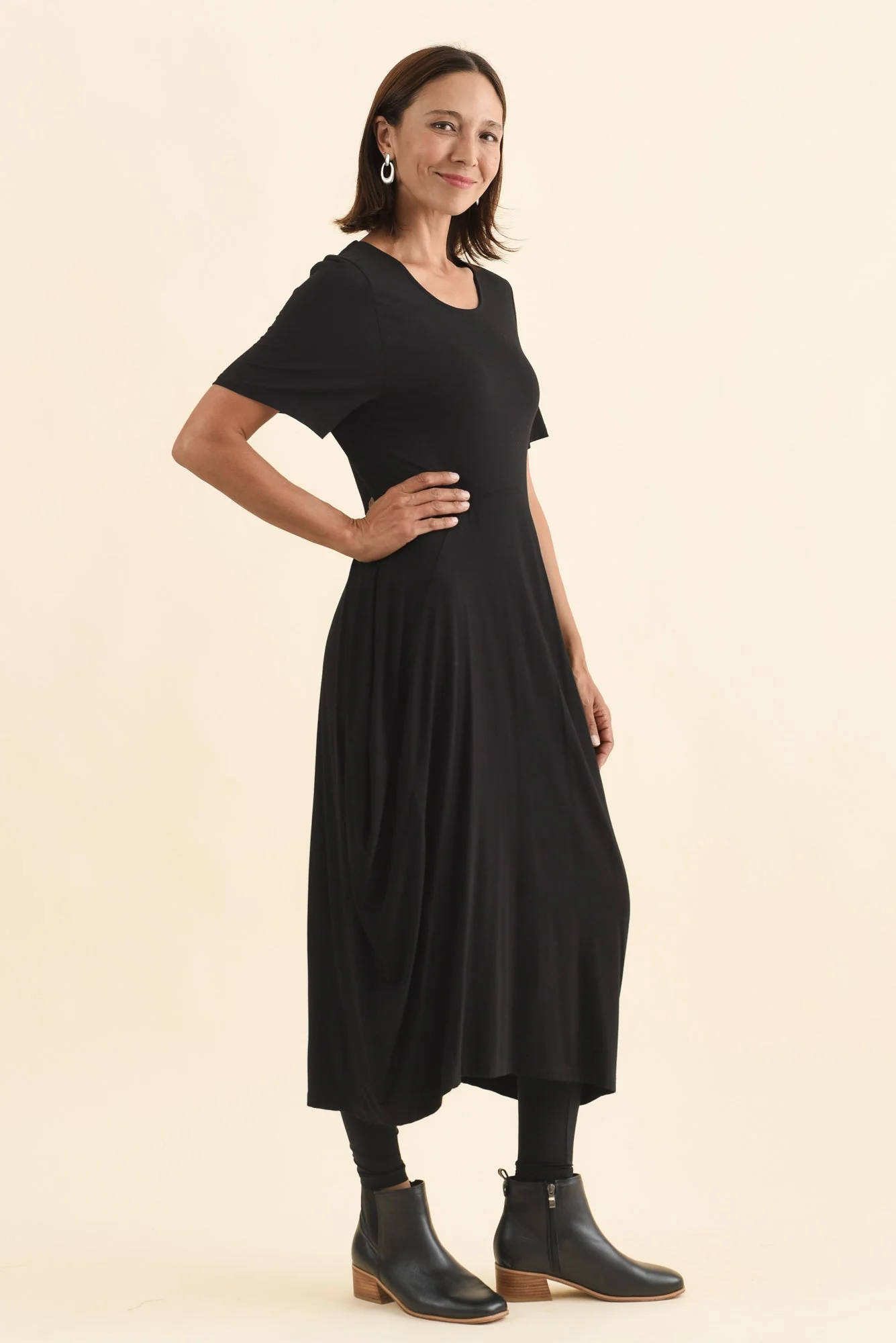 Glenda Black Short Sleeve Crescent Dress - Image 4