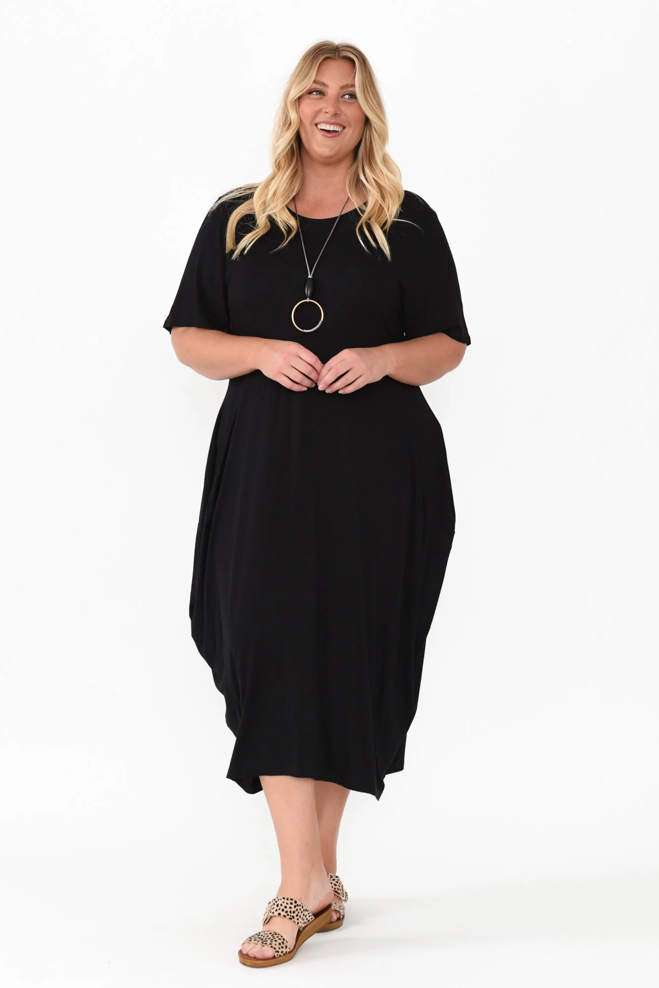 Glenda Black Short Sleeve Crescent Dress - Image 9