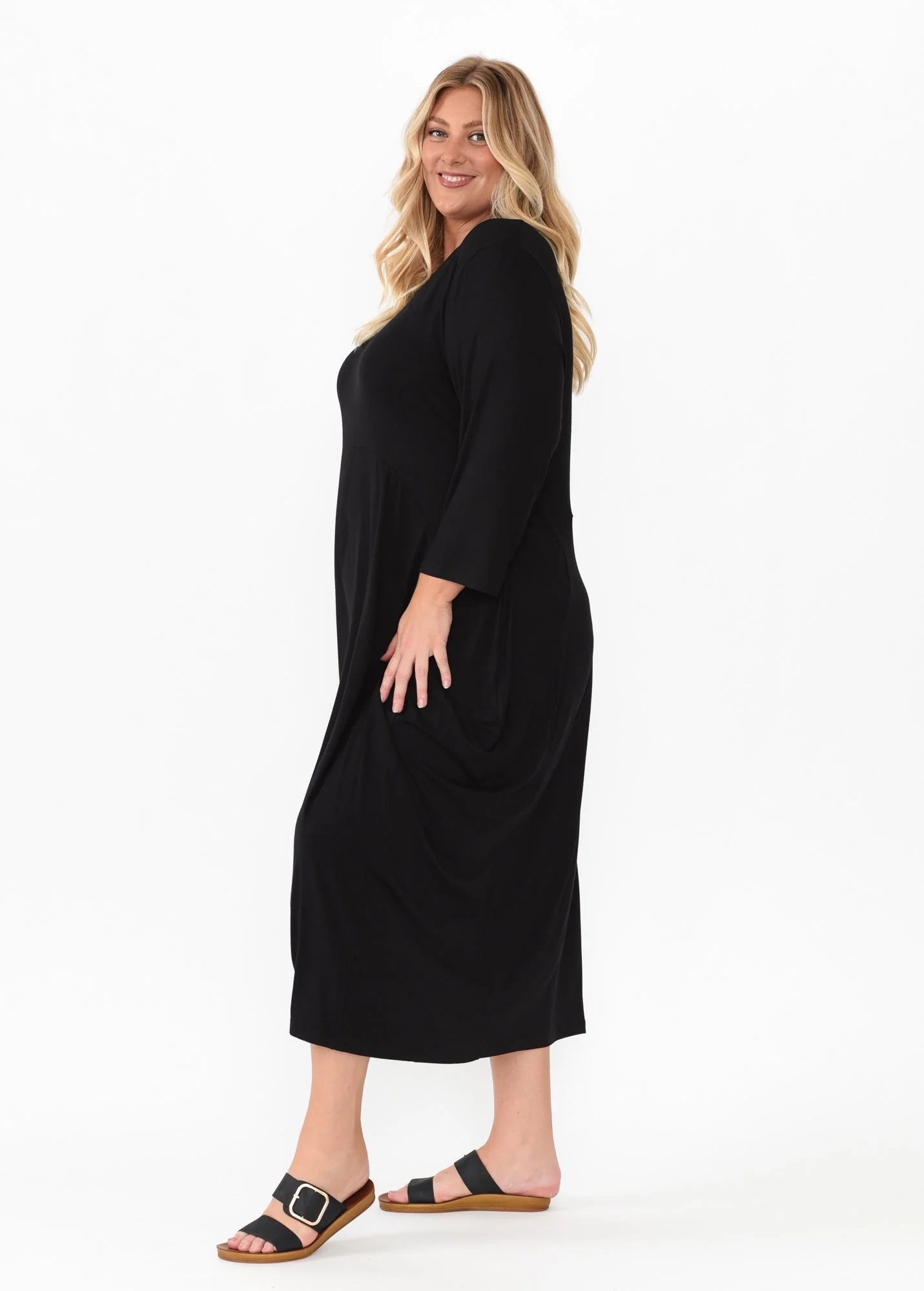 Glenda Black Sleeved Crescent Dress - Image 10