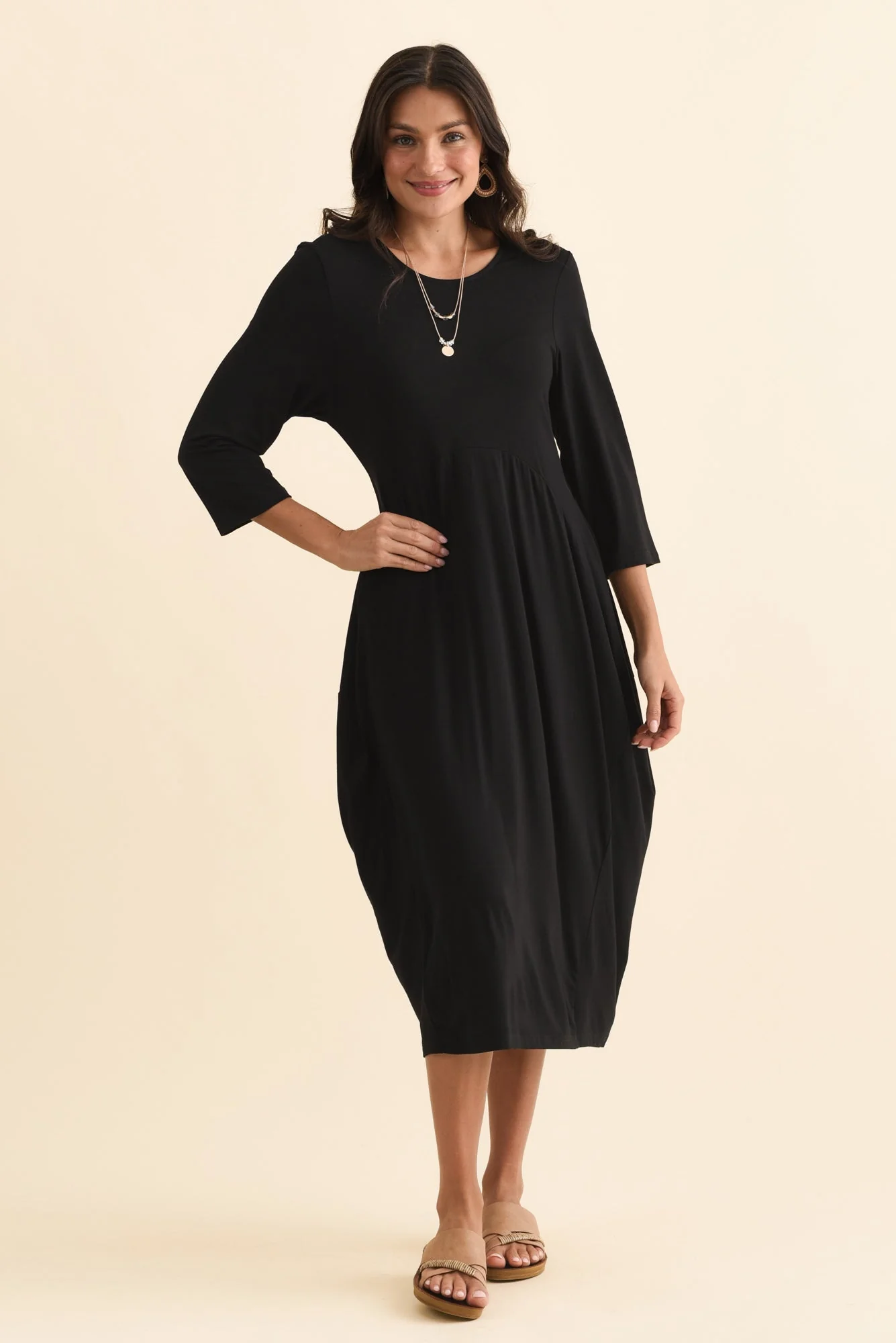 Glenda Black Sleeved Crescent Dress - Image 3