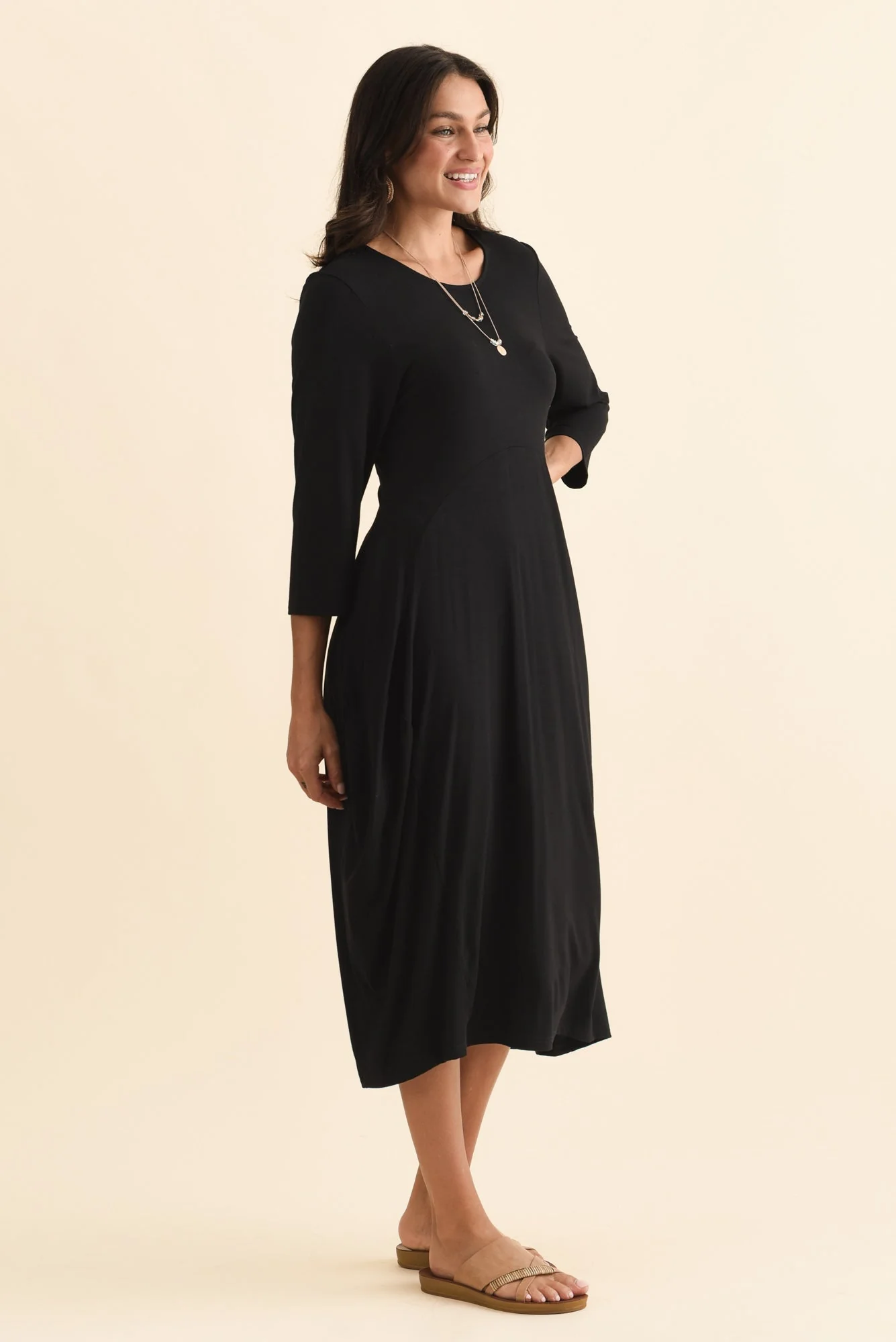 Glenda Black Sleeved Crescent Dress - Image 4