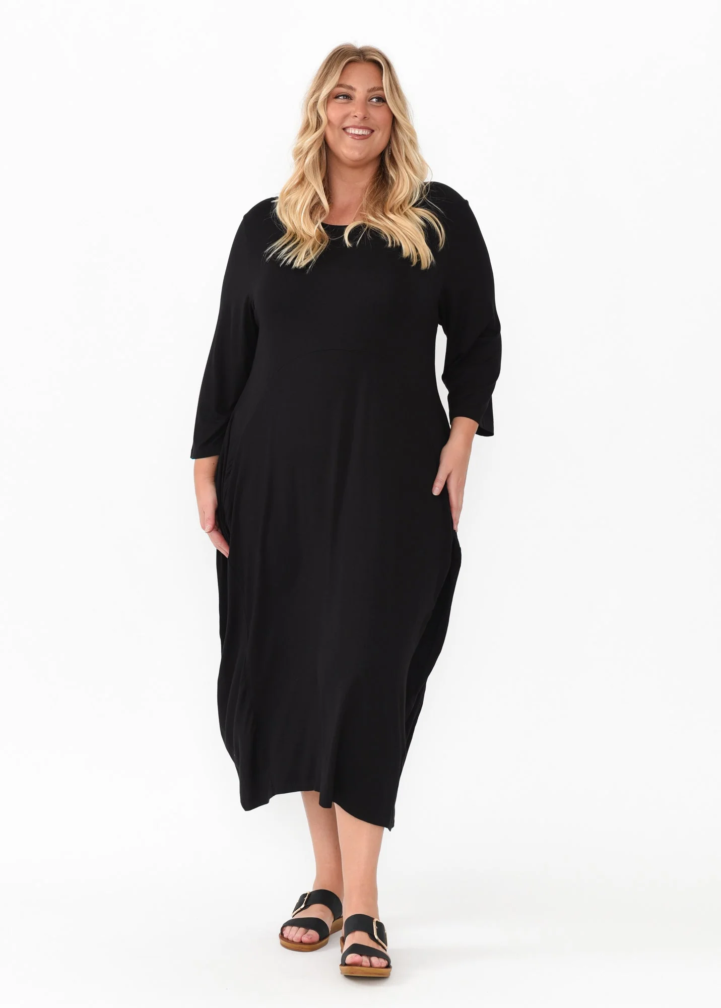Glenda Black Sleeved Crescent Dress - Image 9